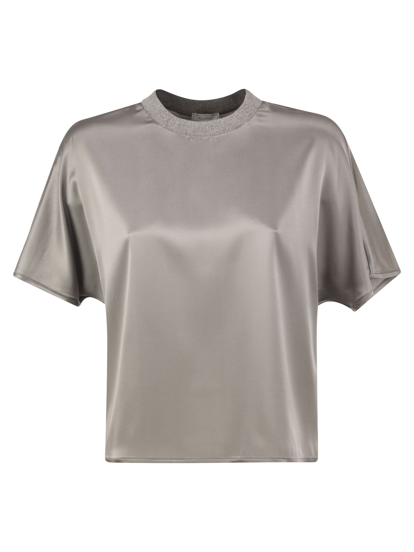 Peserico Women Stretch Silk Blouse With Lurex Knit Neckline PESERICO