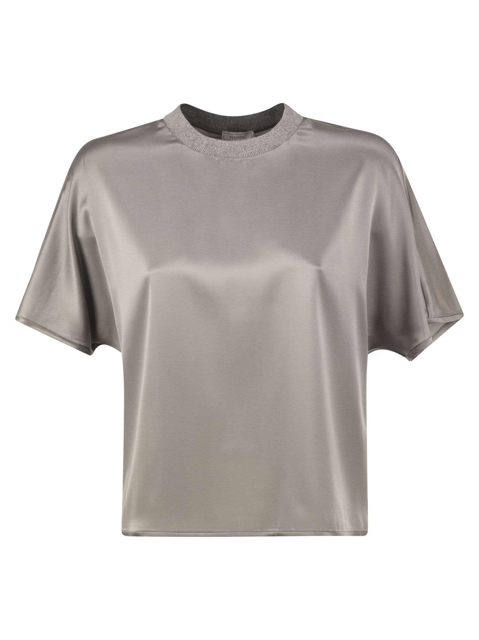 Peserico Women Stretch Silk Blouse With Lurex Knit Neckline PESERICO