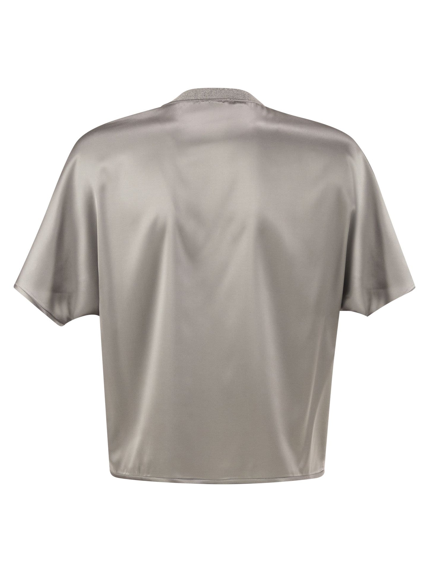 Peserico Women Stretch Silk Blouse With Lurex Knit Neckline PESERICO
