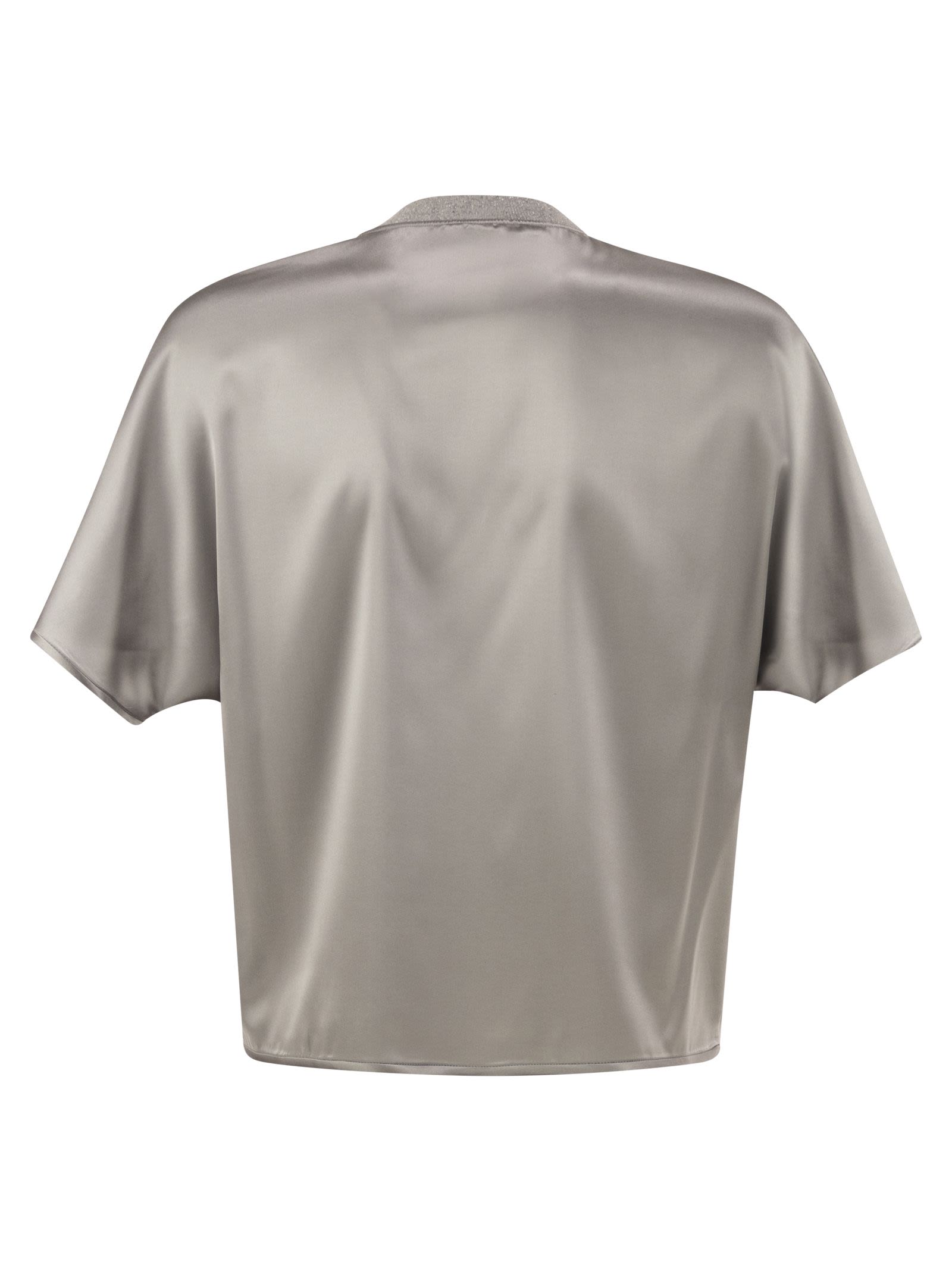 Peserico Women Stretch Silk Blouse With Lurex Knit Neckline PESERICO