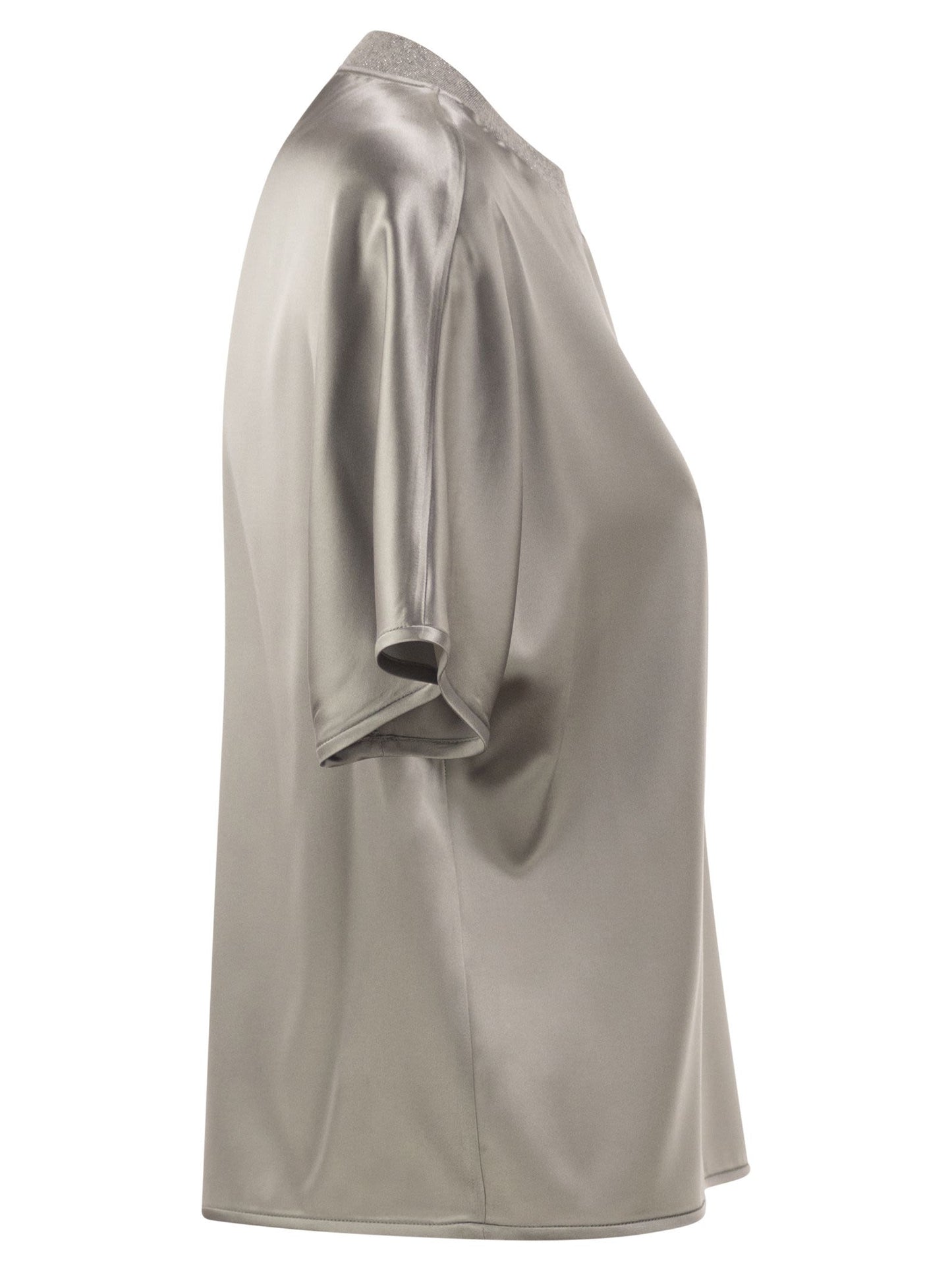 Peserico Women Stretch Silk Blouse With Lurex Knit Neckline PESERICO