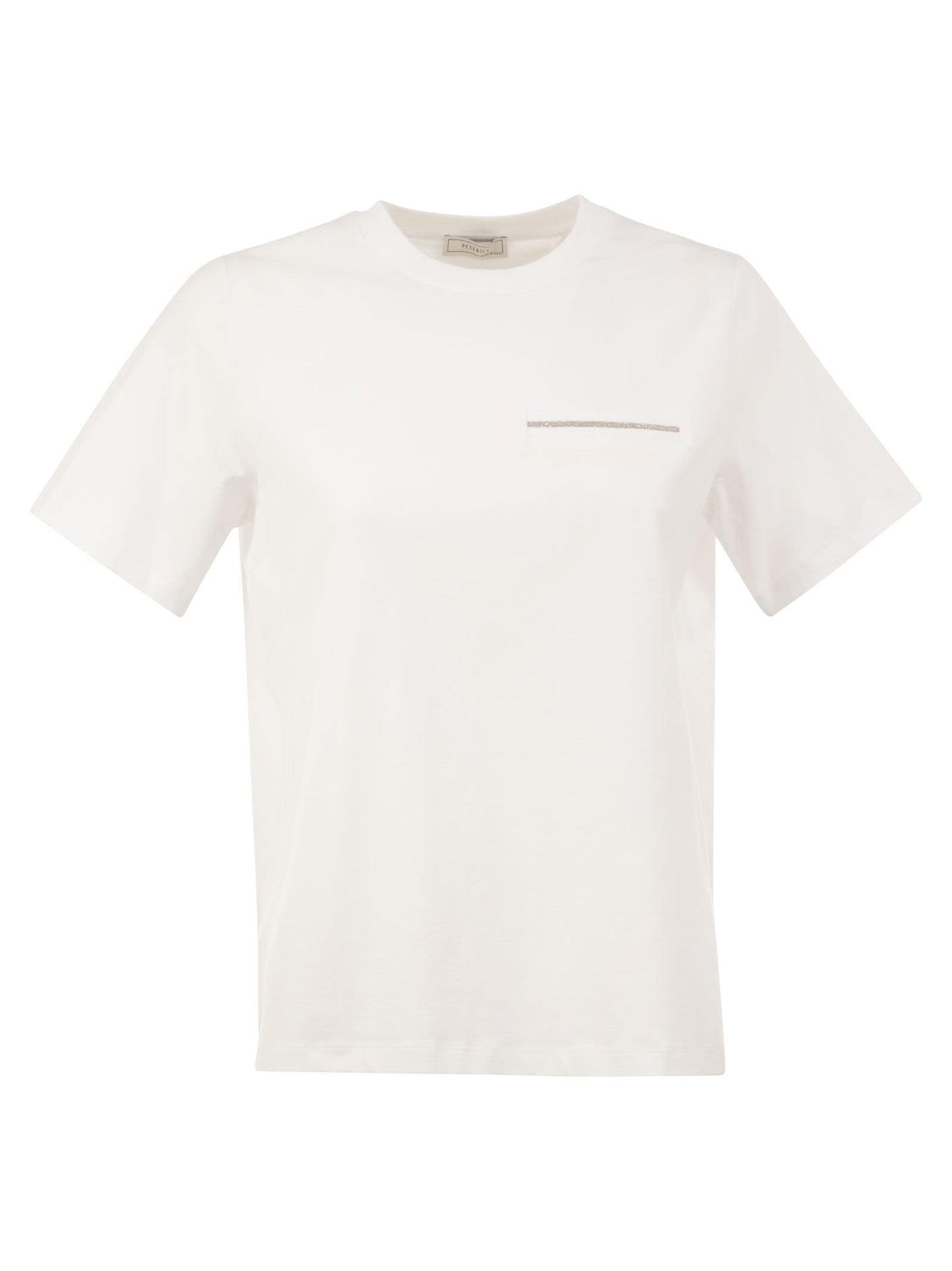 Peserico Women Stretch Cotton T-Shirt With Punto Luce Chest Pocket Detail PESERICO