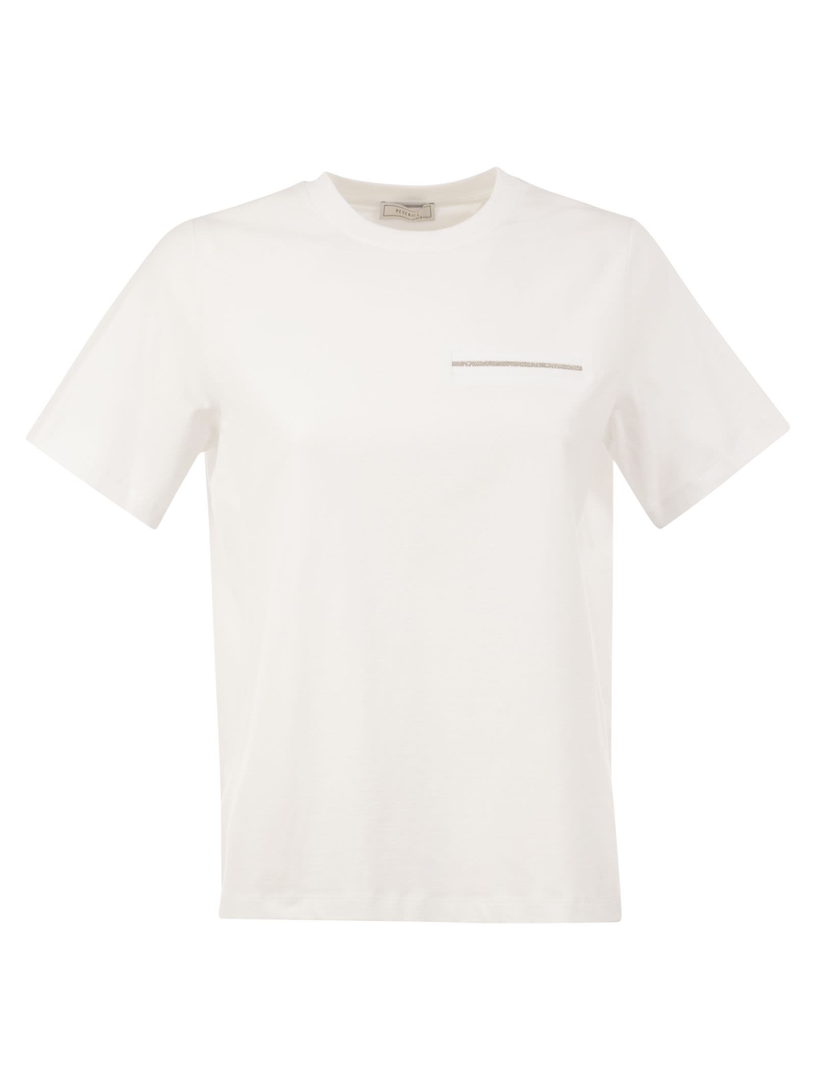Peserico Women Stretch Cotton T-Shirt With Punto Luce Chest Pocket Detail PESERICO