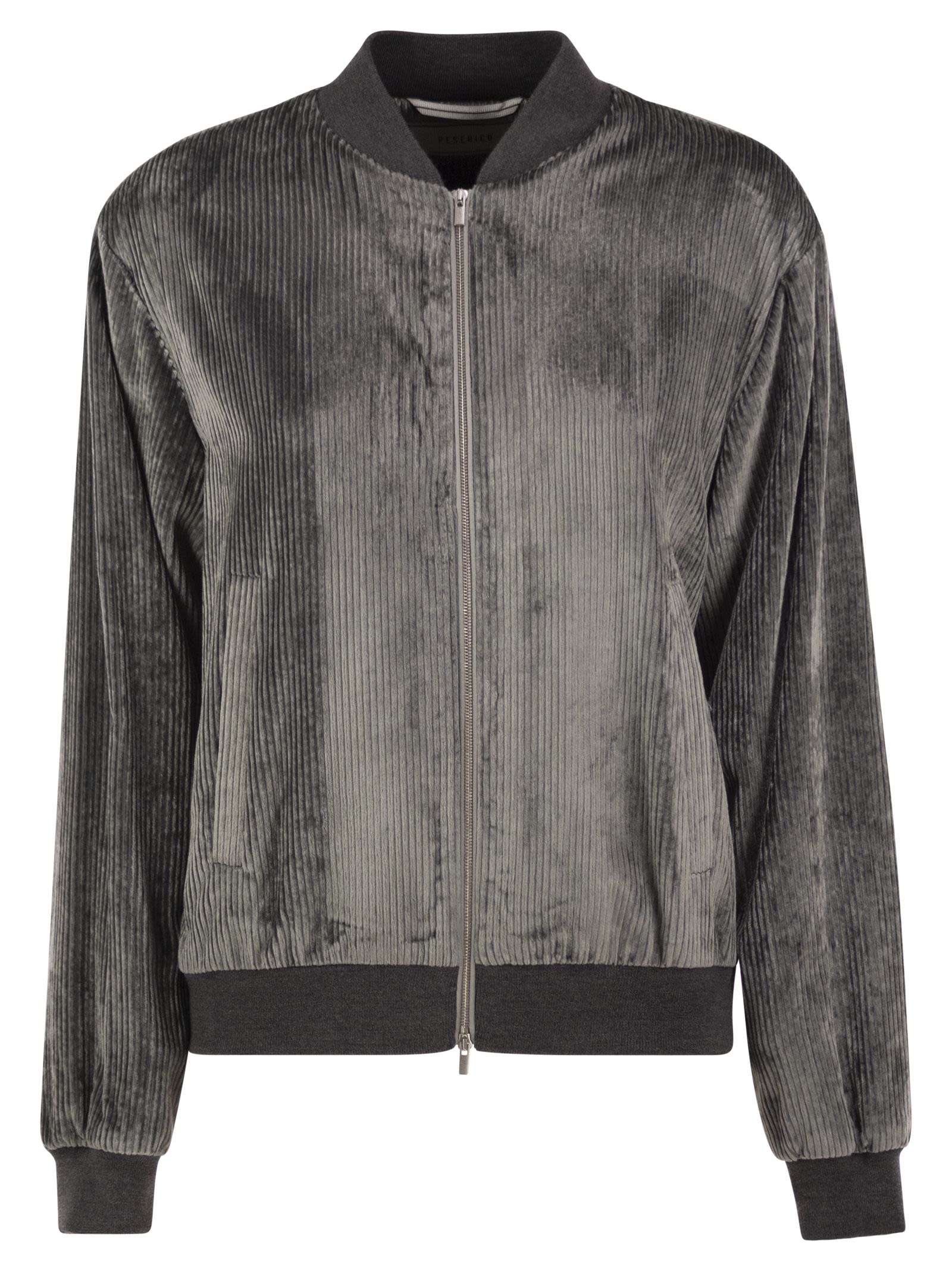 Peserico Women Stretch Corded Velvet Bomber Jacket With Silk Details PESERICO