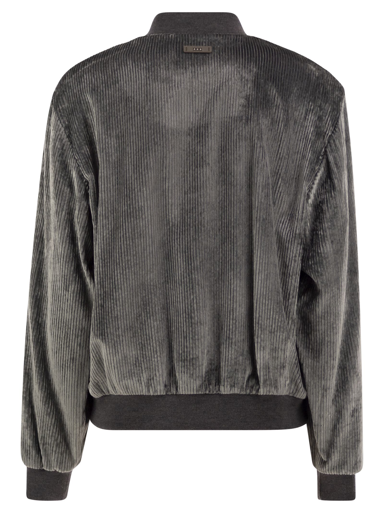 Peserico Women Stretch Corded Velvet Bomber Jacket With Silk Details PESERICO