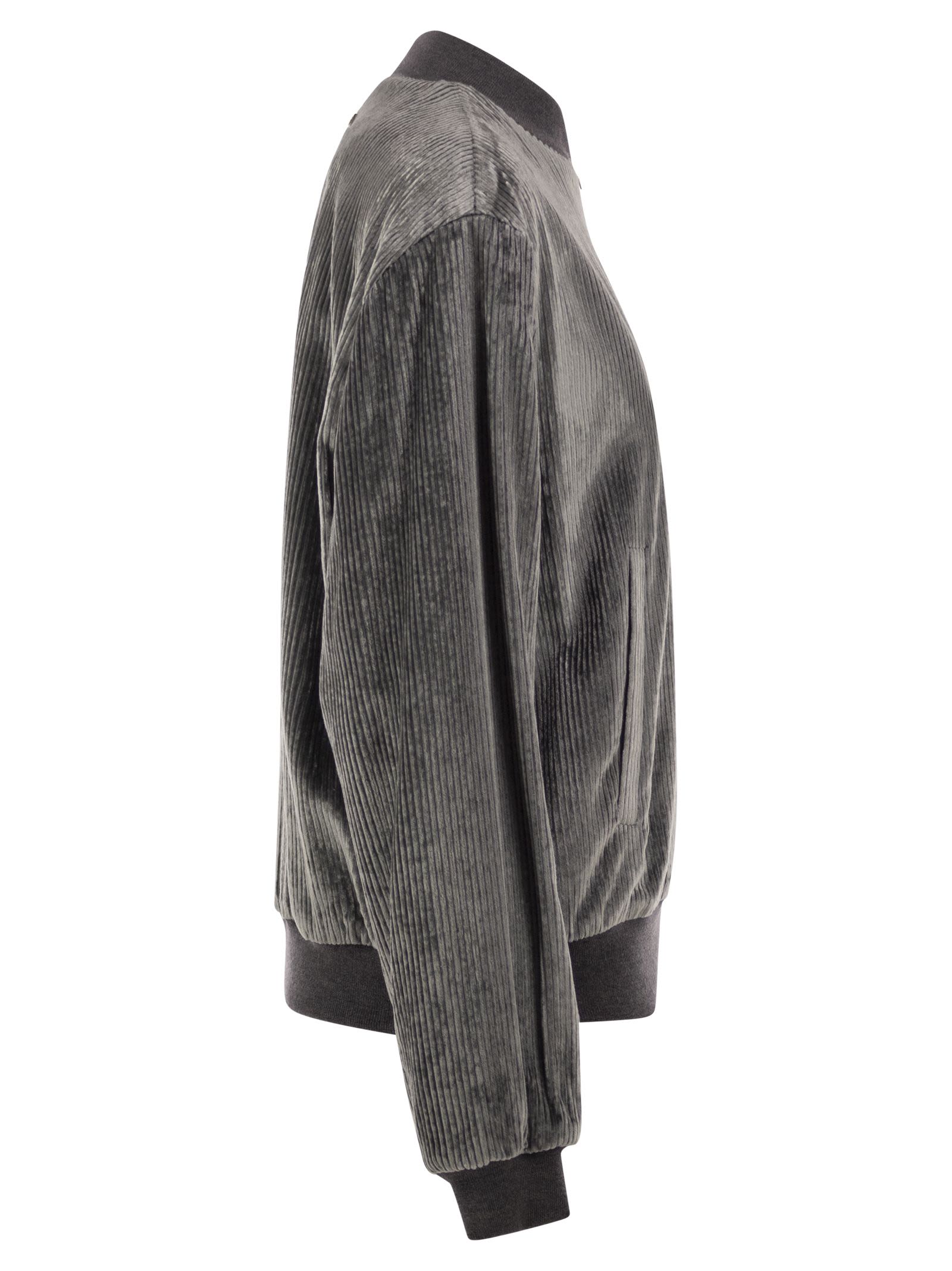 Peserico Women Stretch Corded Velvet Bomber Jacket With Silk Details PESERICO
