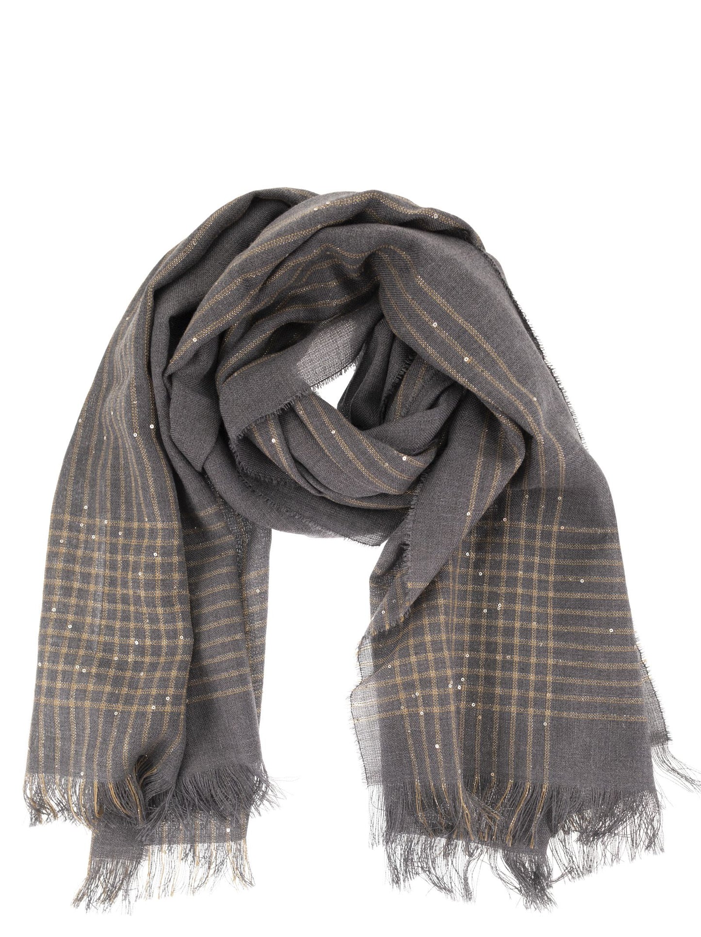 Peserico Women Virgin Wool Scarf With Check Pattern, Sequins And Lurex Details PESERICO