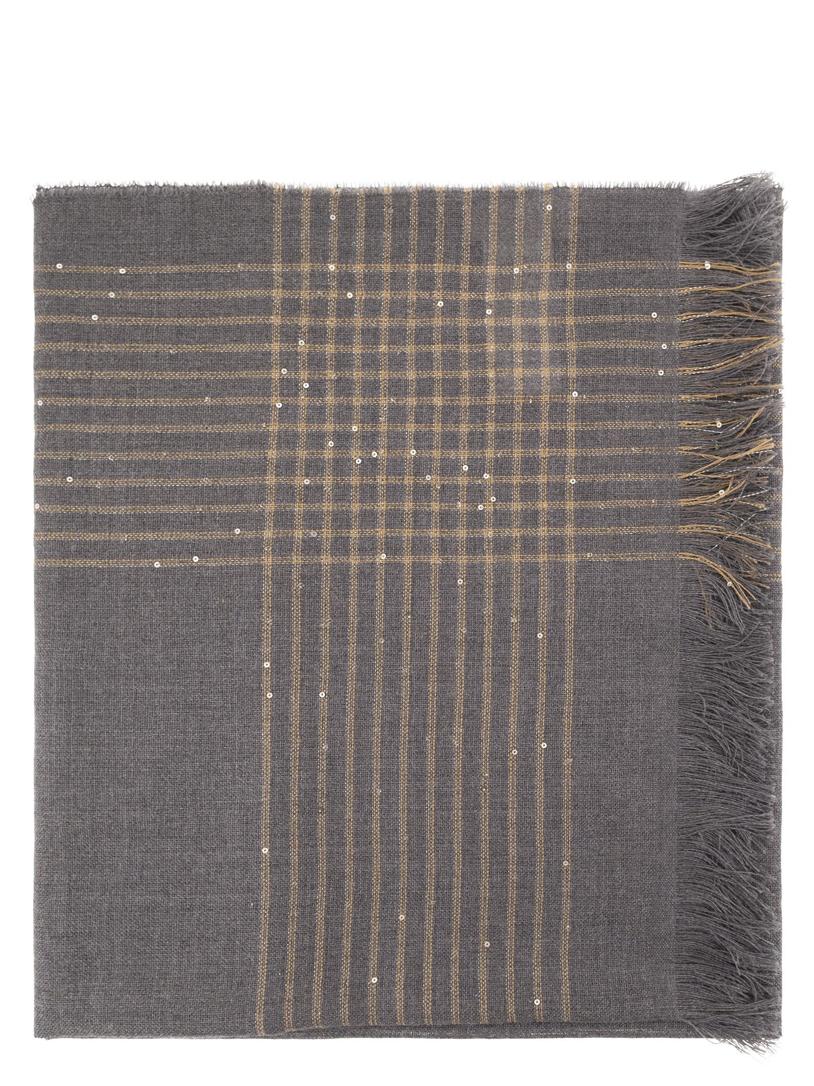 Peserico Women Virgin Wool Scarf With Check Pattern, Sequins And Lurex Details PESERICO