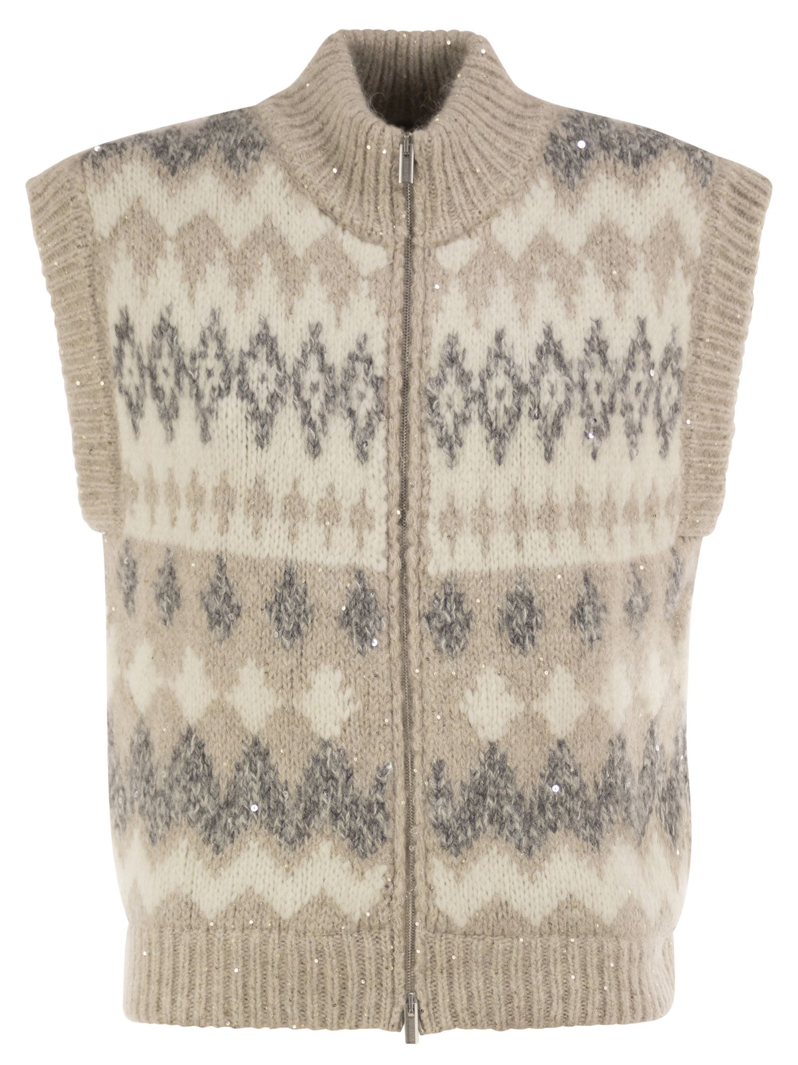 Peserico Women Jacquard Knitted Gilet In Alpaca Blend With Sequins PESERICO
