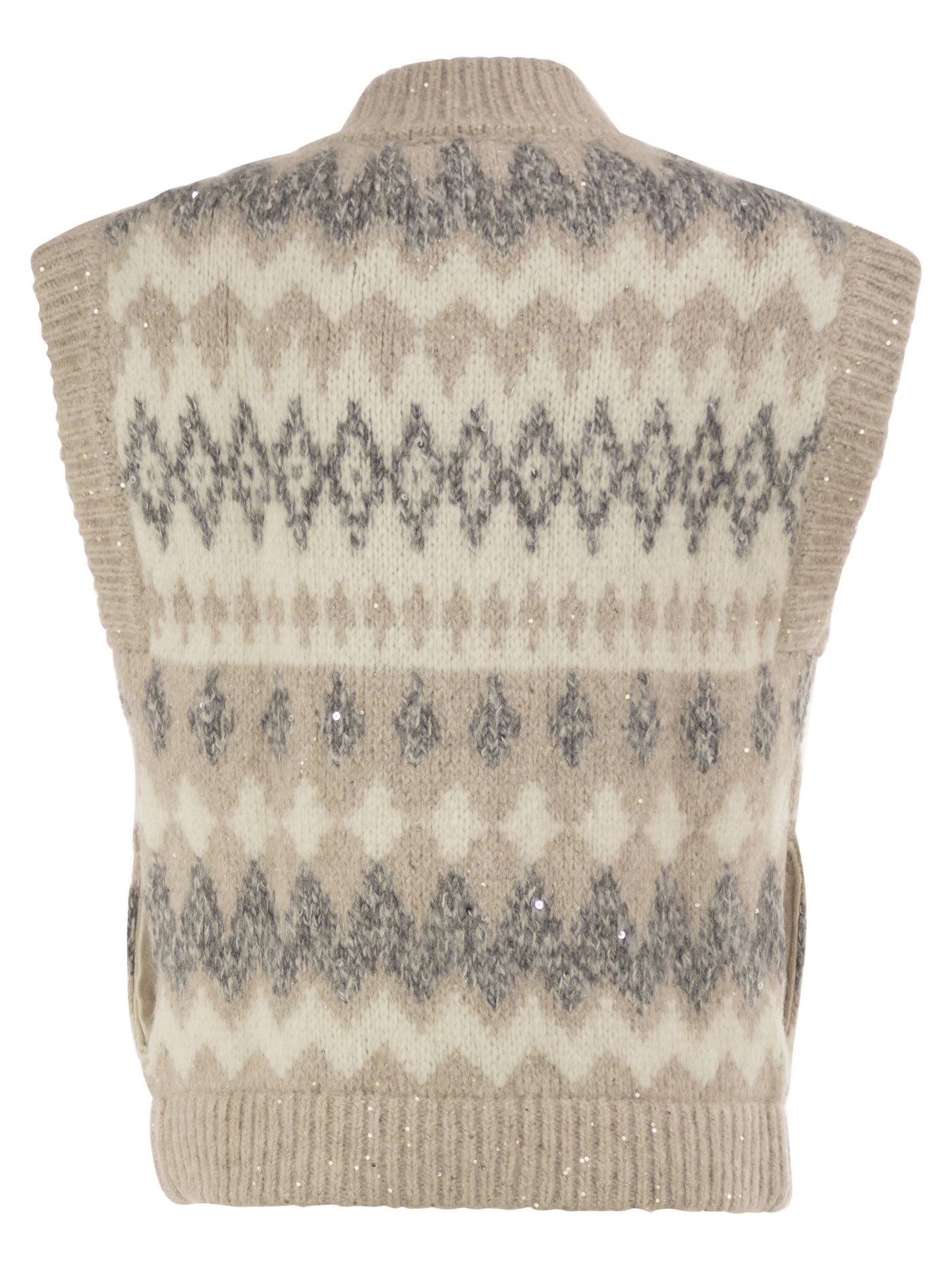 Peserico Women Jacquard Knitted Gilet In Alpaca Blend With Sequins PESERICO