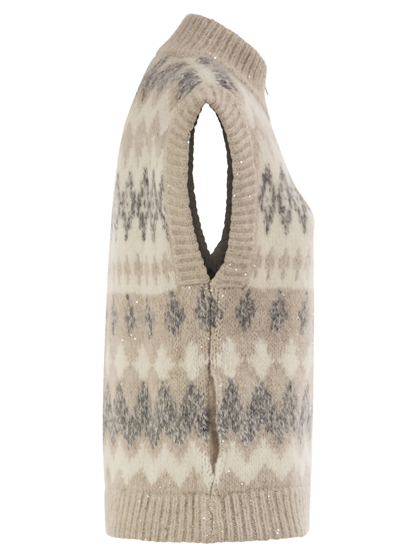 Peserico Women Jacquard Knitted Gilet In Alpaca Blend With Sequins PESERICO
