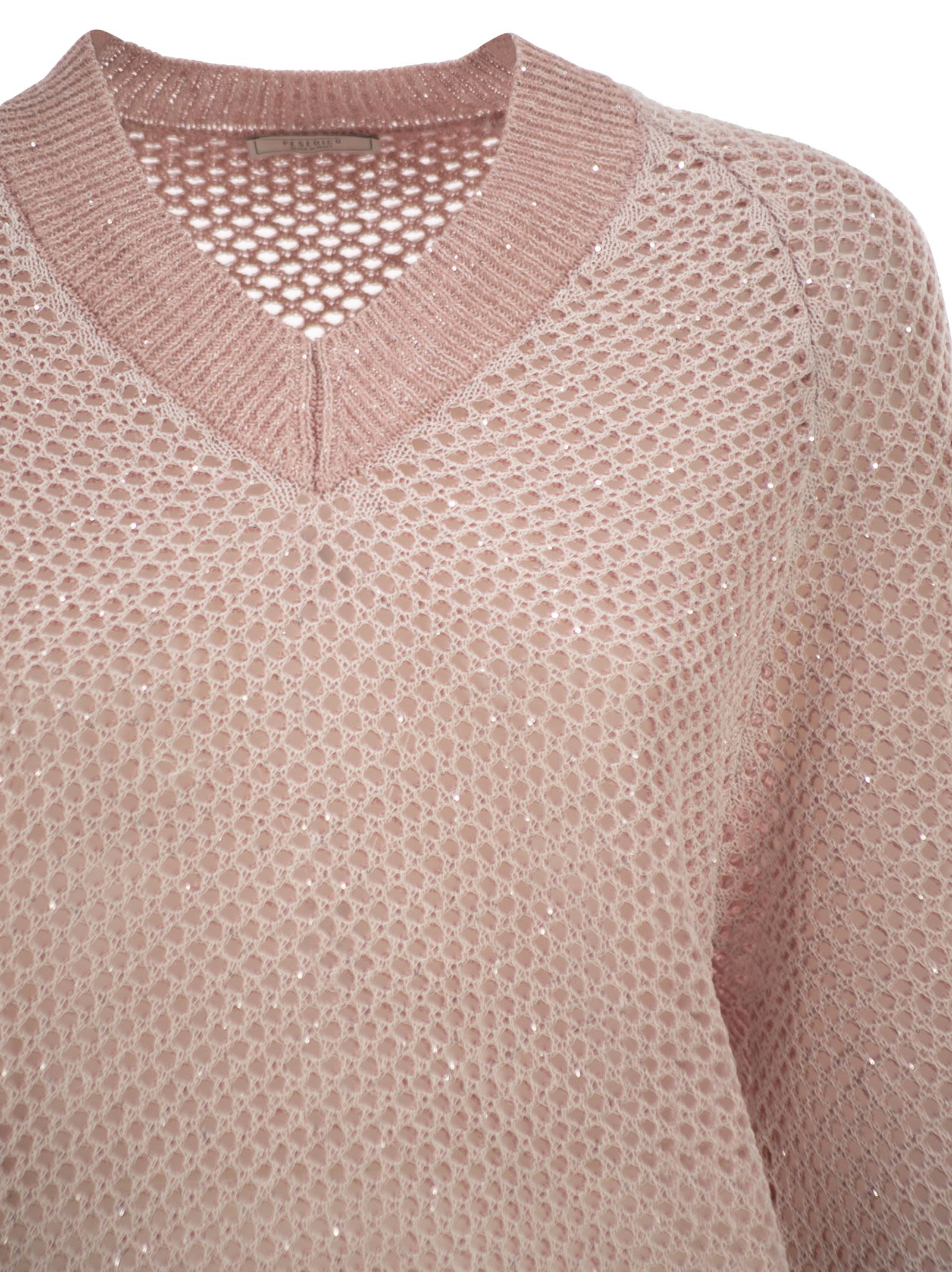 Peserico Women V-Neck Mesh Top In Linen And Cotton PESERICO