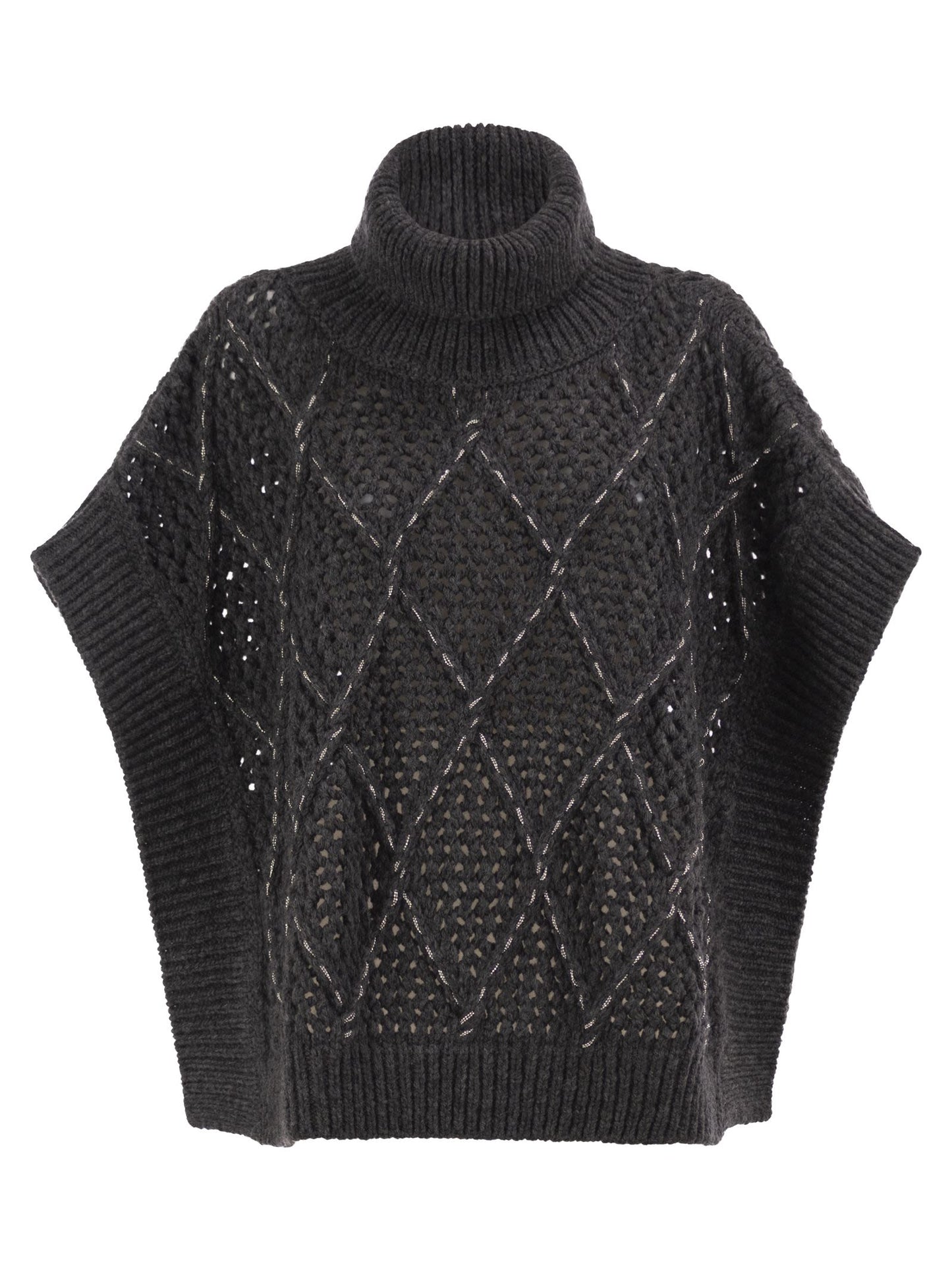 Peserico Women Virgin Wool Openwork Knit Roll-Neck Poncho PESERICO