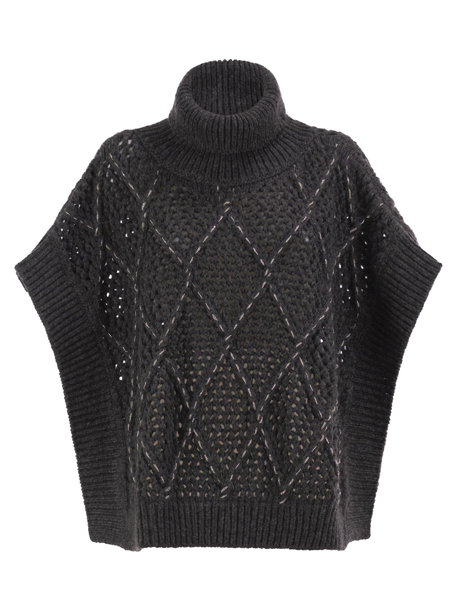 Peserico Women Virgin Wool Openwork Knit Roll-Neck Poncho PESERICO