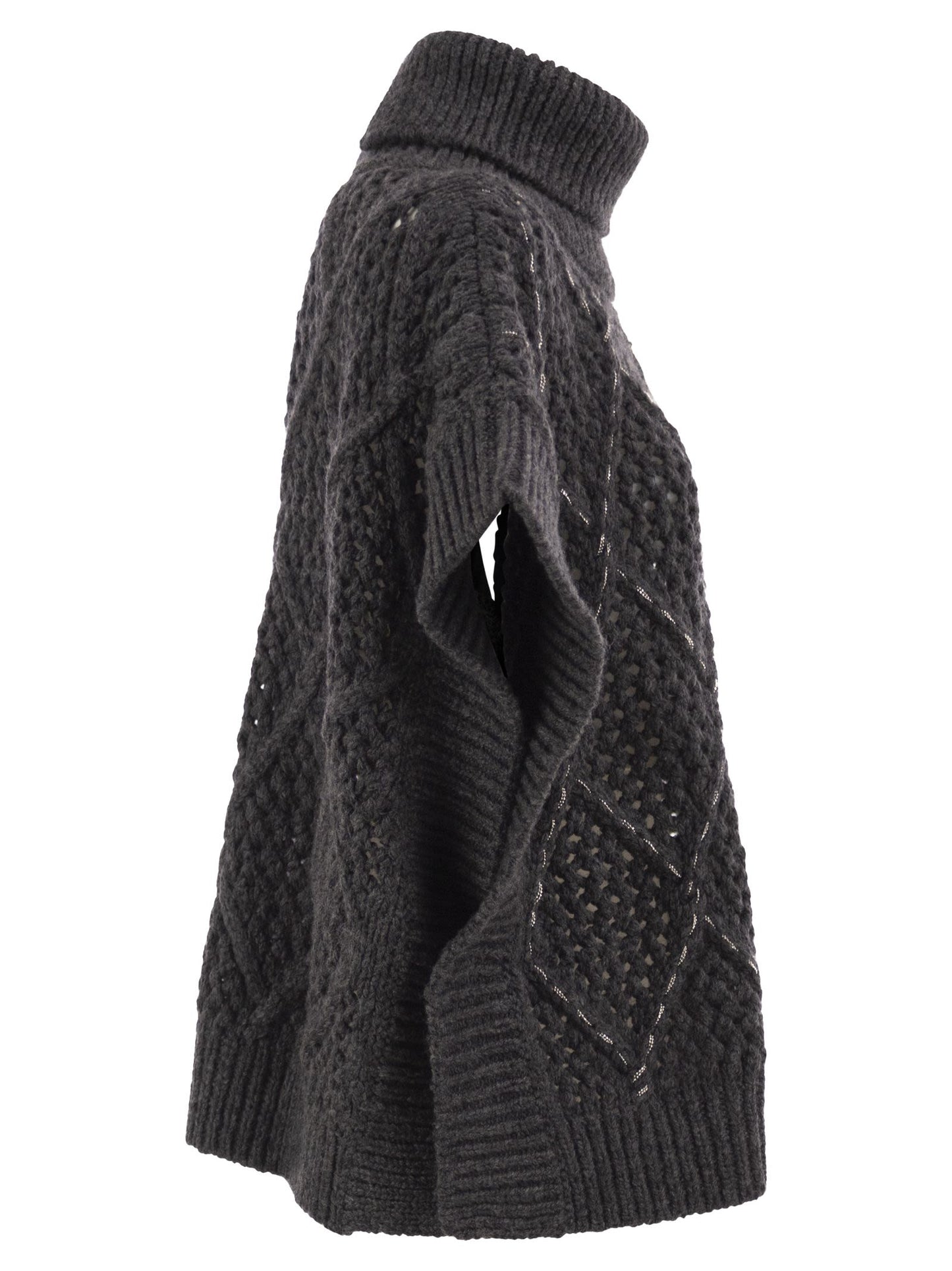 Peserico Women Virgin Wool Openwork Knit Roll-Neck Poncho PESERICO