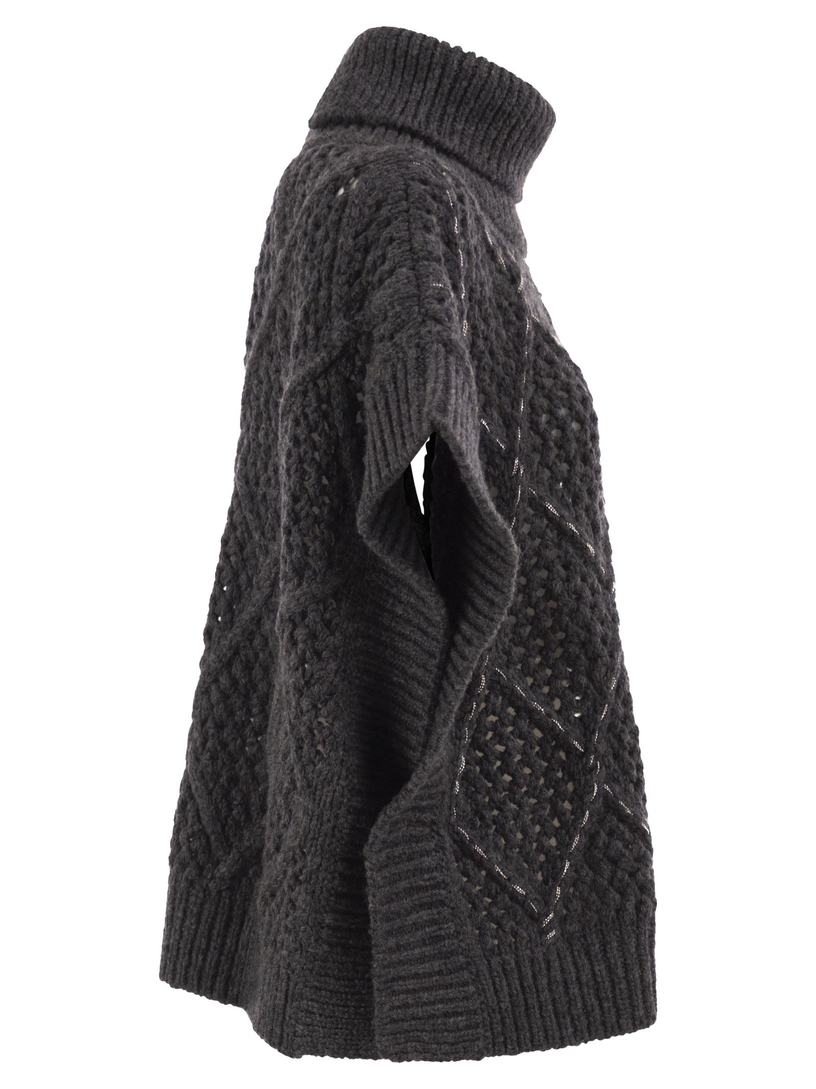 Peserico Women Virgin Wool Openwork Knit Roll-Neck Poncho PESERICO