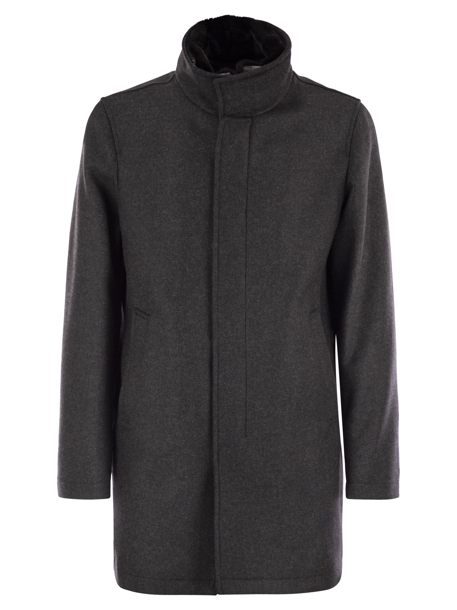 Herno Men Wool Coat With Detachable Collar HERNO