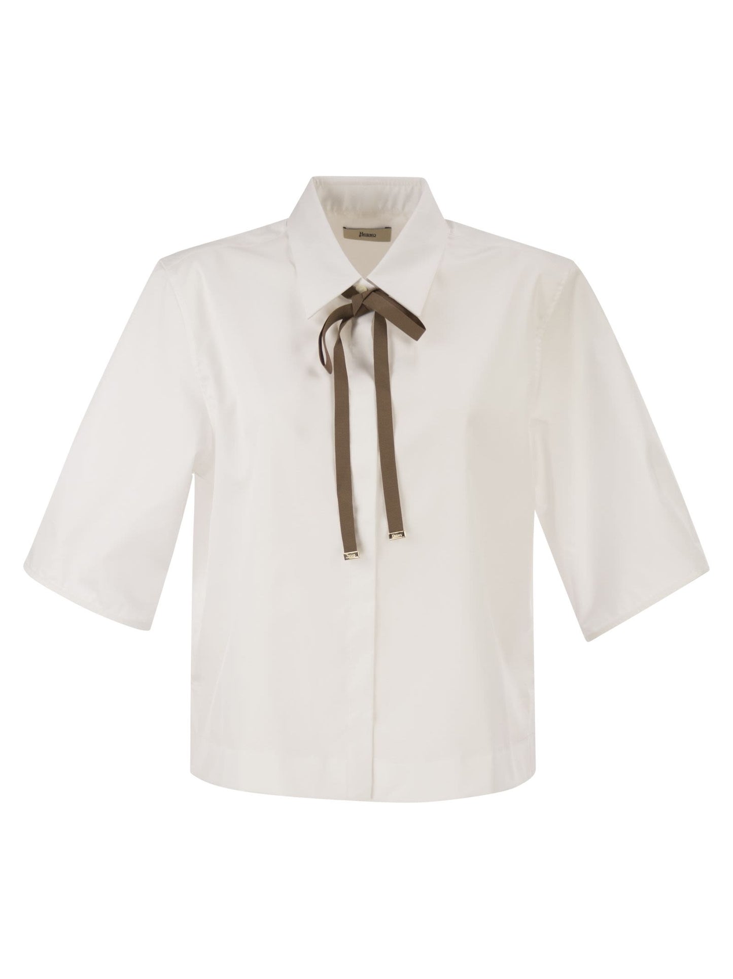 Herno Women Cropped Cotton Shirt With Ribbon Bow HERNO