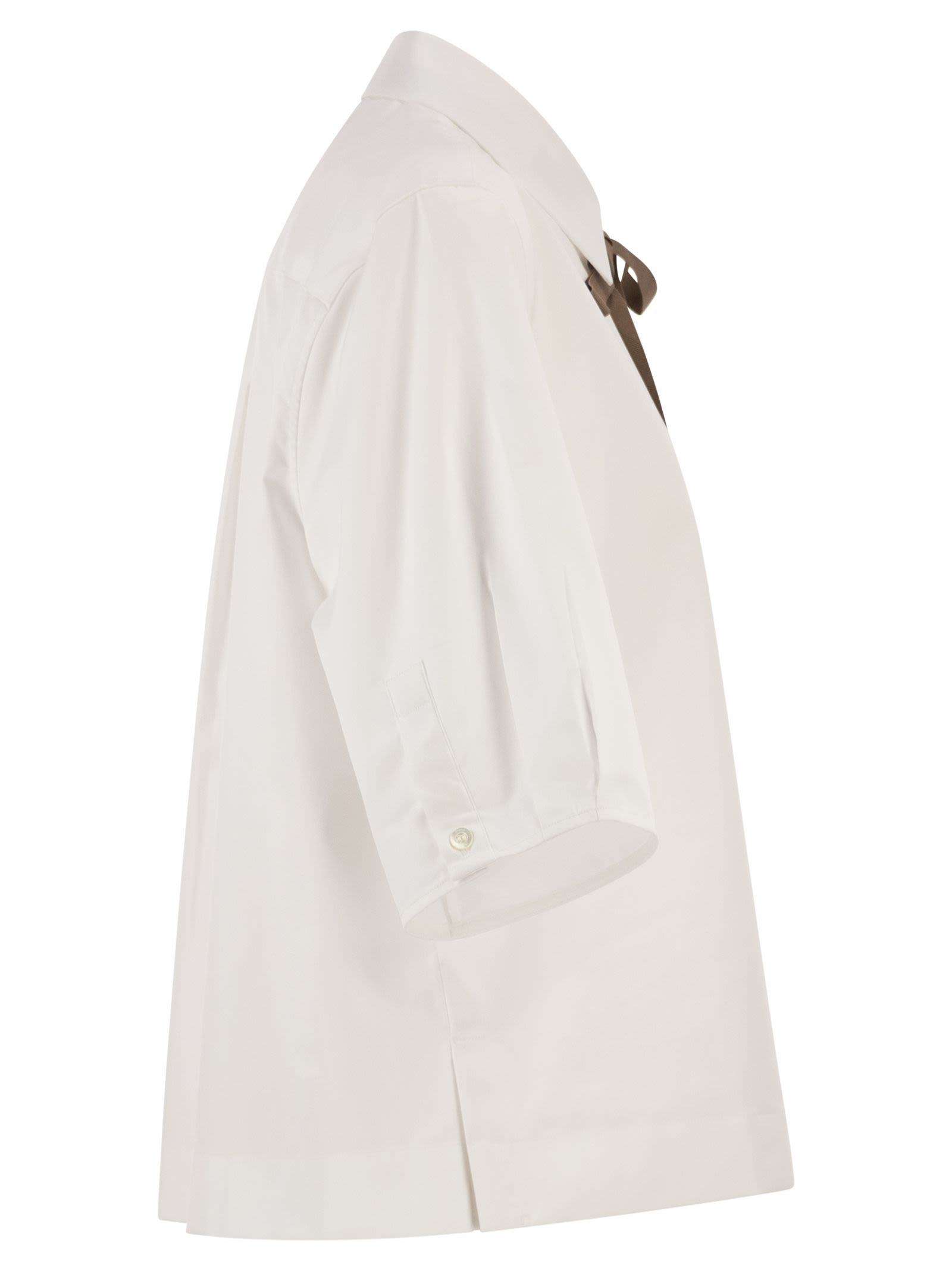 Herno Women Cropped Cotton Shirt With Ribbon Bow HERNO