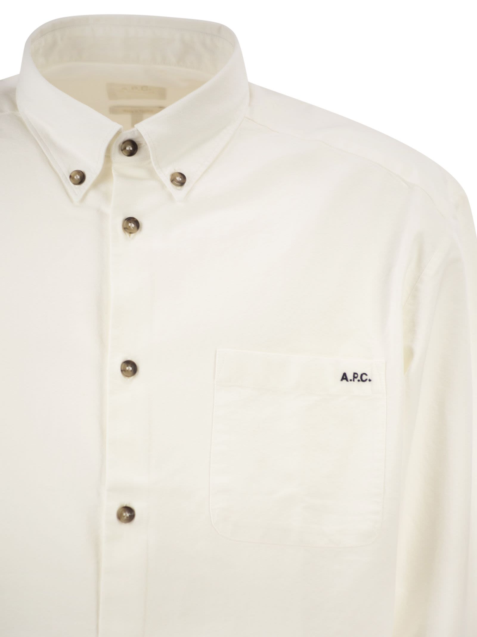 A.P.C. Men Cotton Button-Down Shirt With Embroidered Logo A.P.C.