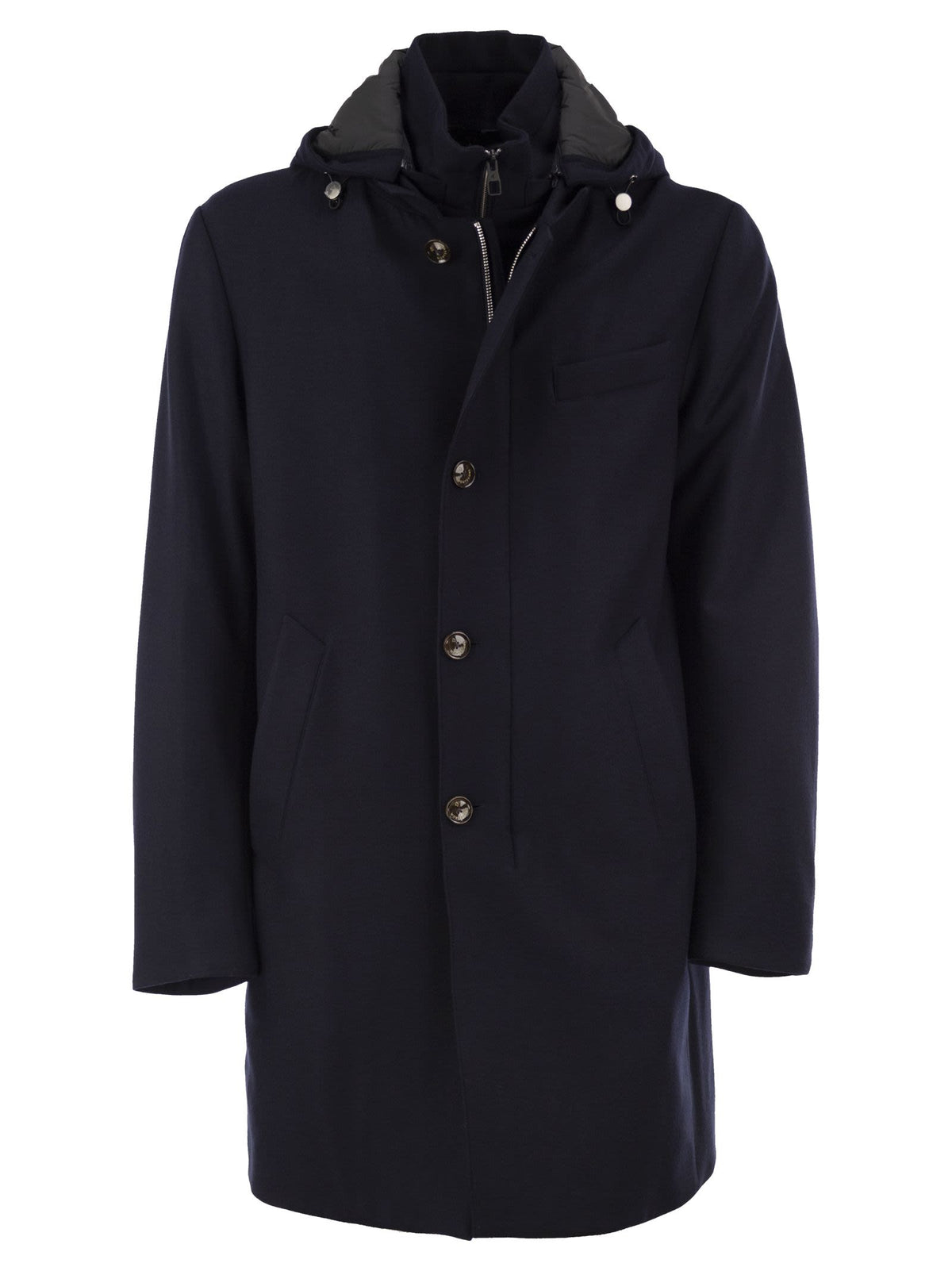 Montecore Men Stretch Virgin Wool Coat With Hood And Detachable Inner Bib MONTECORE