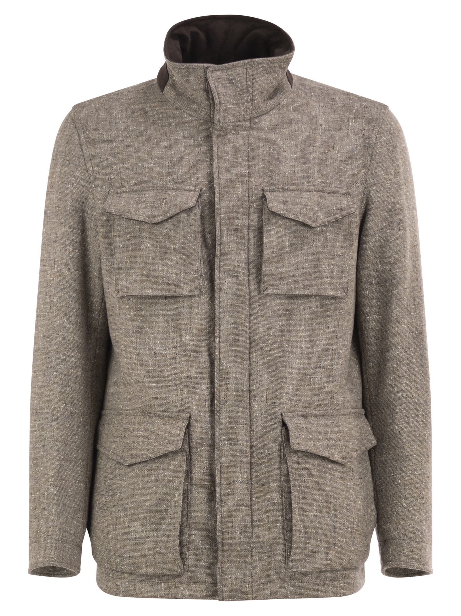 Herno Men Virgin Wool Field Jacket With Concealed Hood HERNO