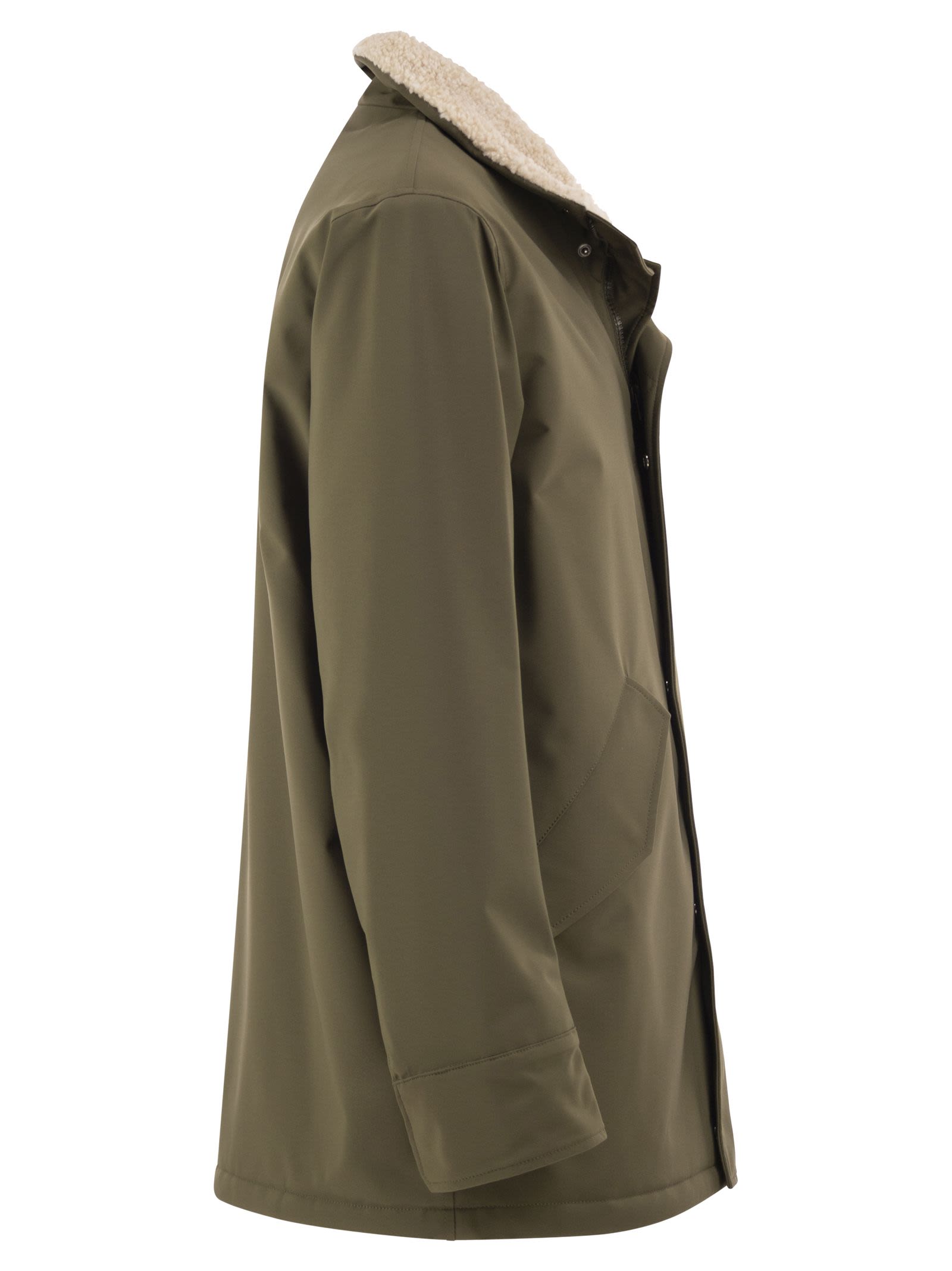 Herno Men Soft Shell Coat With Shearling-Effect Lining HERNO