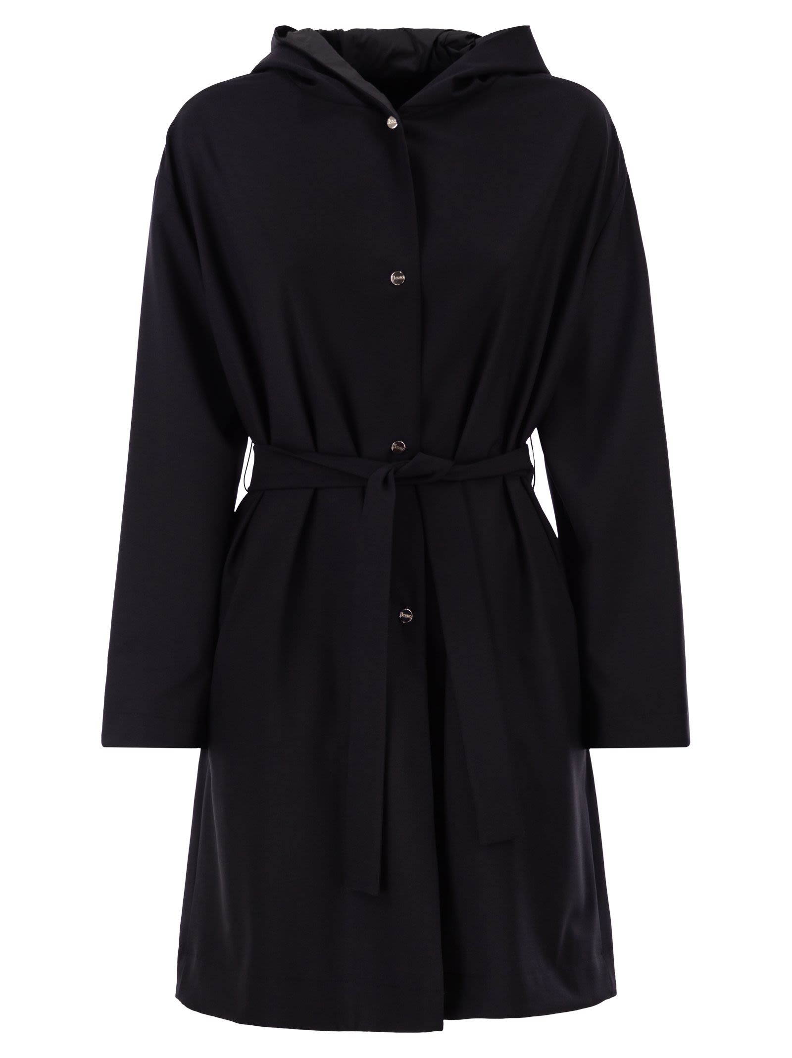 Herno Women Reversible Coat With Hood In Stretch Wool And Nylon HERNO