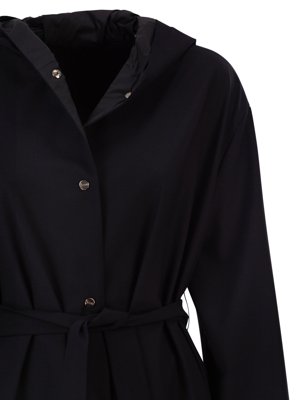 Herno Women Reversible Coat With Hood In Stretch Wool And Nylon
