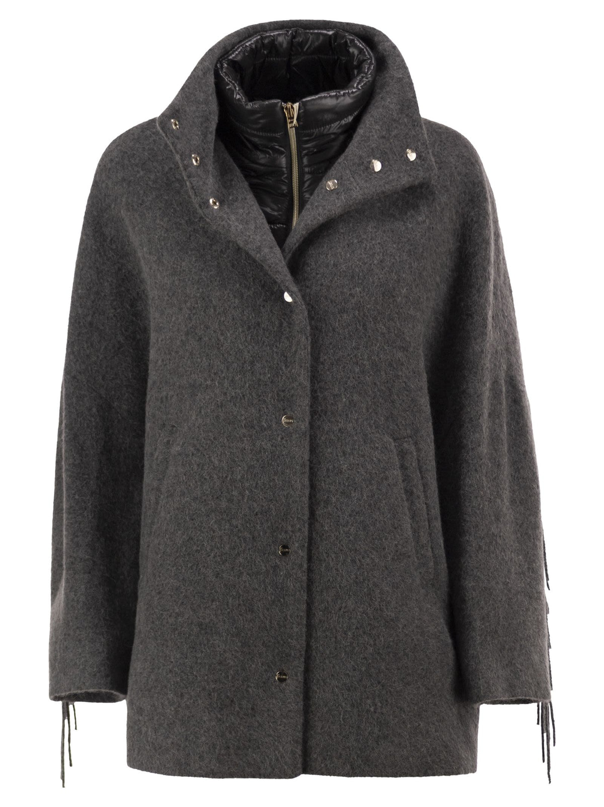 Herno Women Alpaca-Blend Coat With Fringes And Padded Insert HERNO
