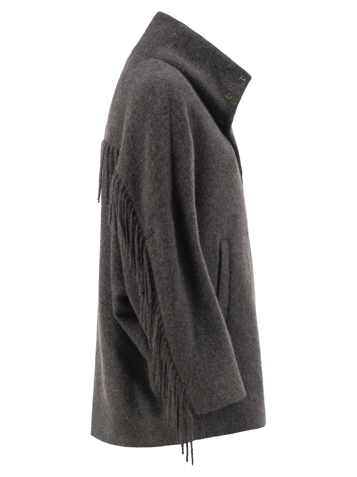Herno Women Alpaca-Blend Coat With Fringes And Padded Insert HERNO