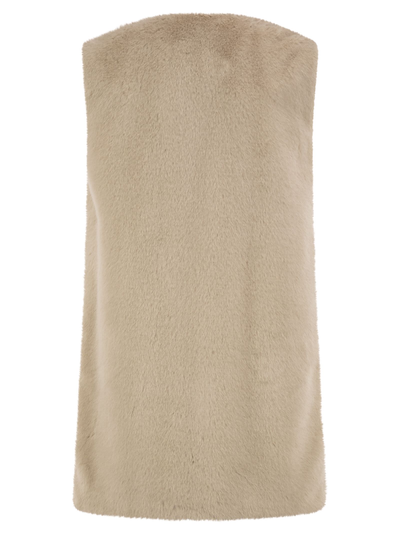 Herno Women Long Faux Fur-Effect Gilet With Round Neckline HERNO