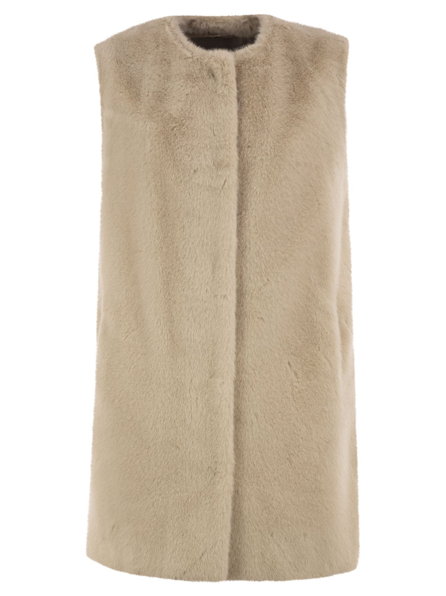 Herno Women Long Faux Fur-Effect Gilet With Round Neckline HERNO