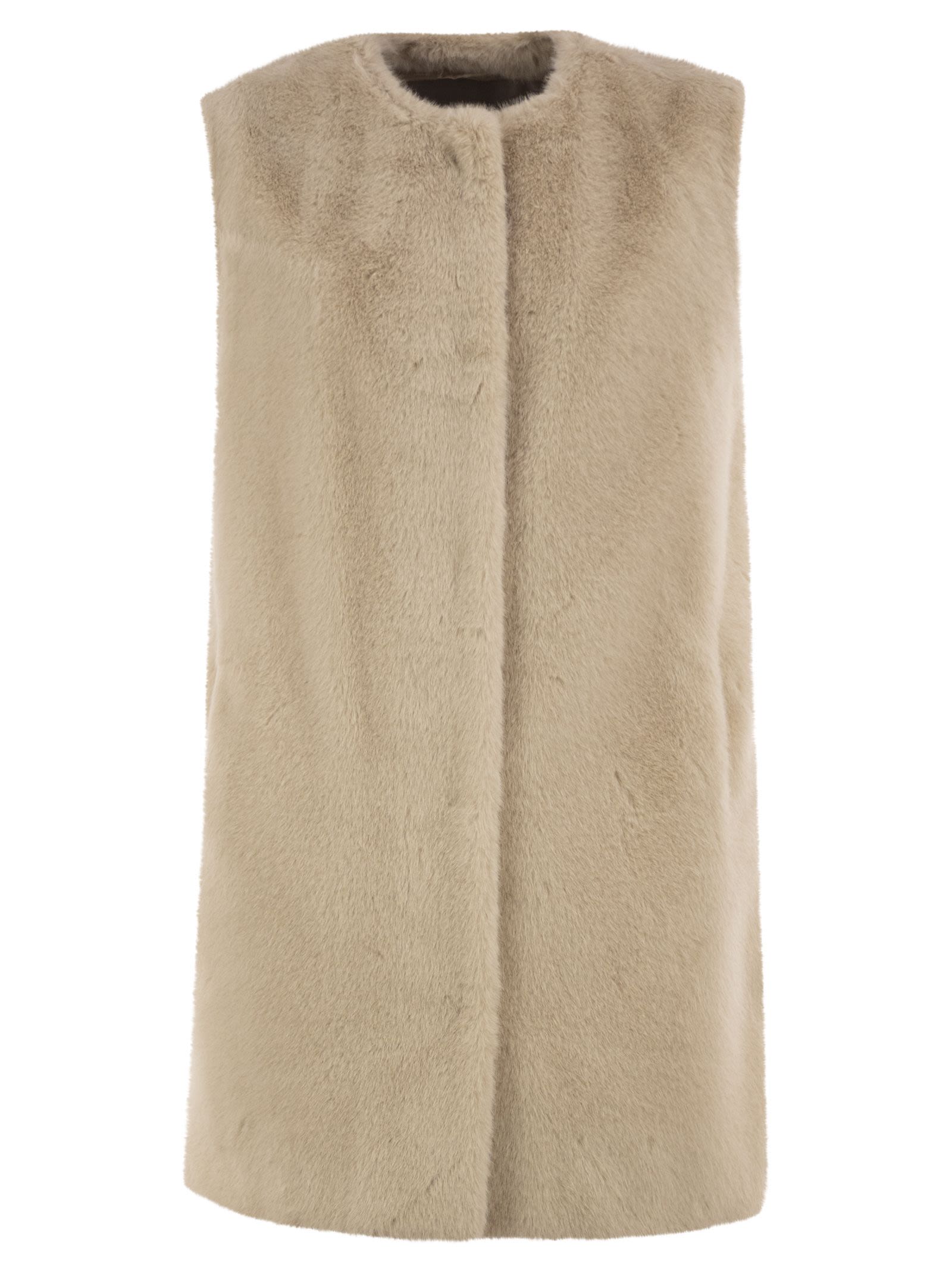 Herno Women Long Faux Fur-Effect Gilet With Round Neckline HERNO