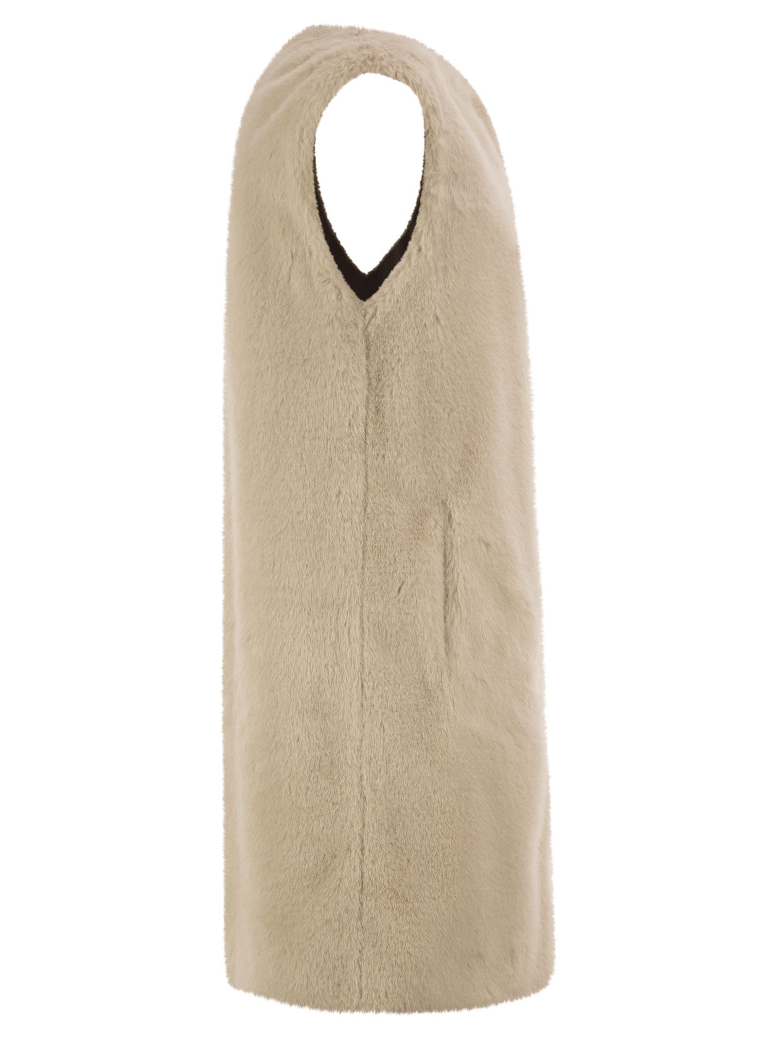 Herno Women Long Faux Fur-Effect Gilet With Round Neckline HERNO