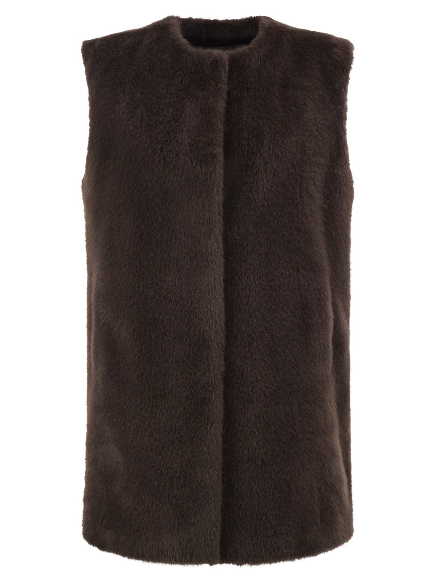 Herno Women Long Faux Fur-Effect Gilet With Round Neckline HERNO