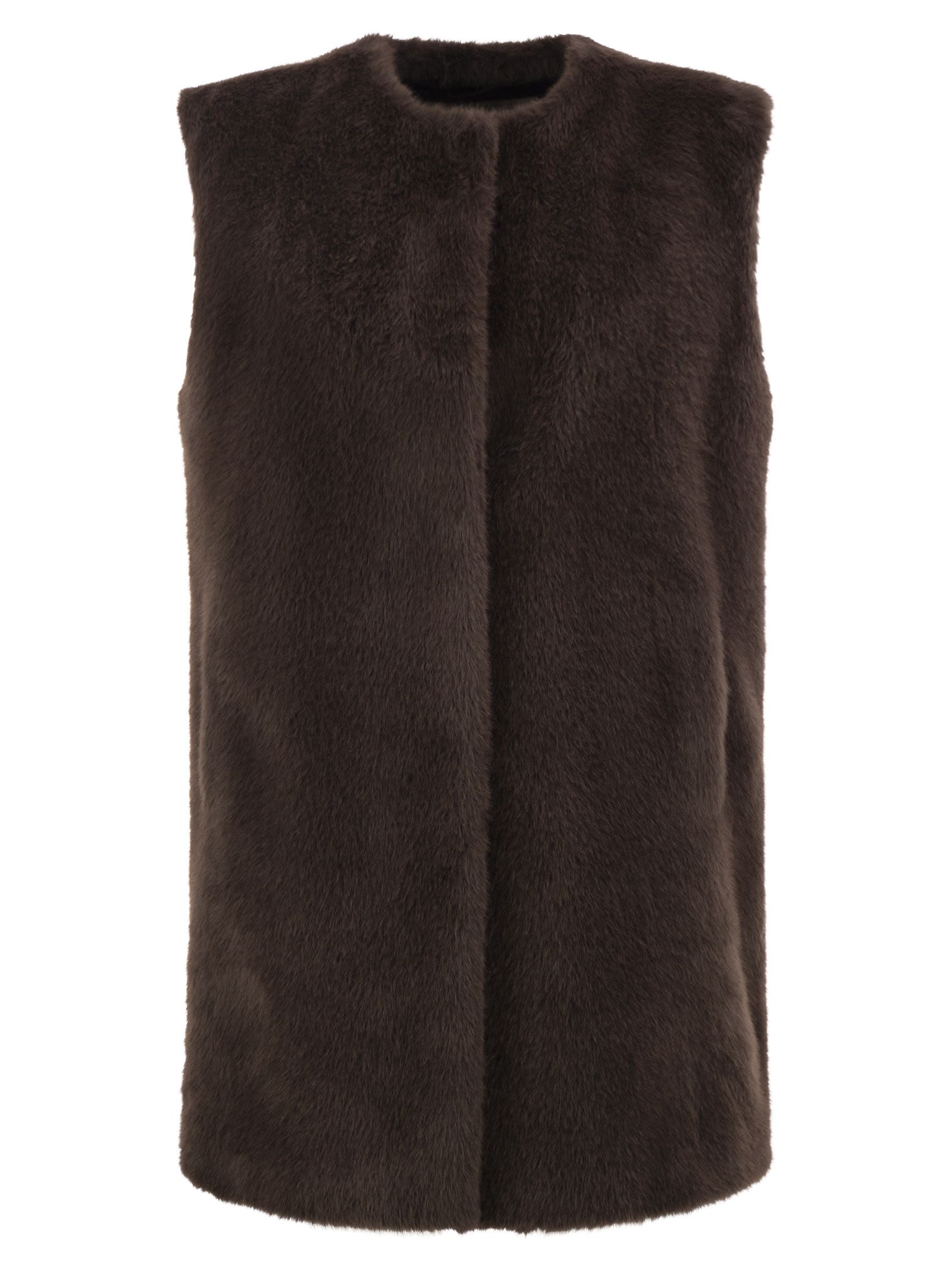 Herno Women Long Faux Fur-Effect Gilet With Round Neckline HERNO