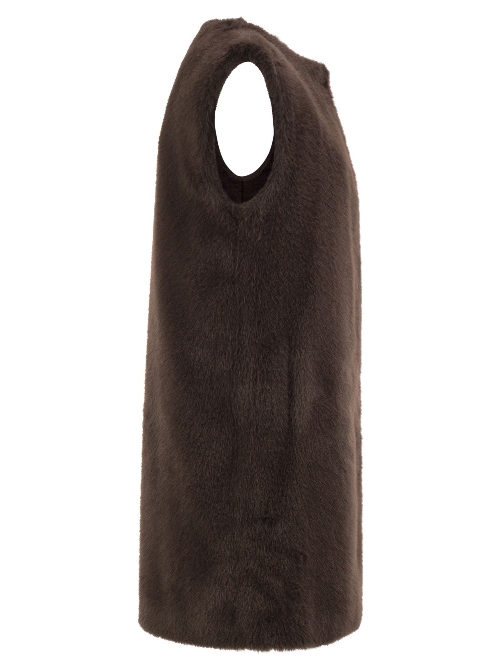 Herno Women Long Faux Fur-Effect Gilet With Round Neckline HERNO
