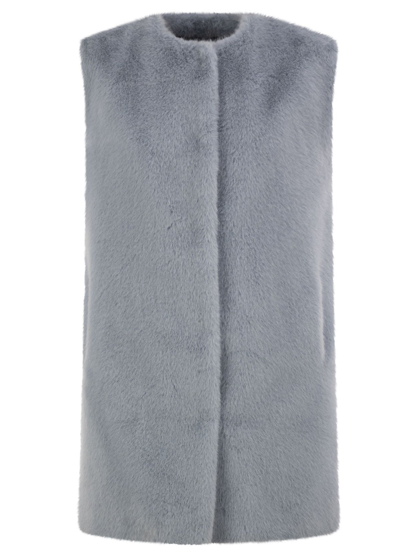 Herno Women Long Faux Fur-Effect Gilet With Round Neckline HERNO
