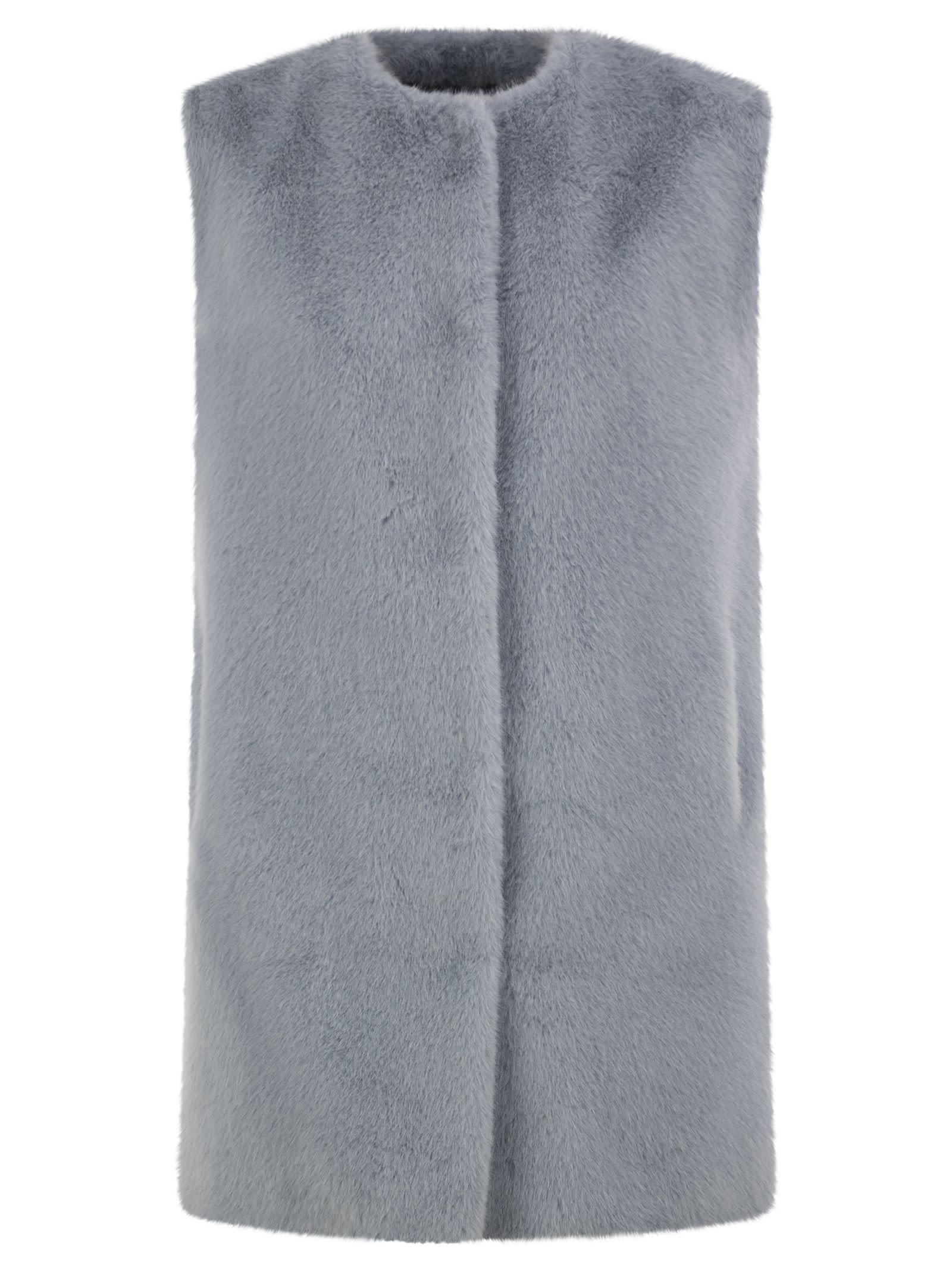 Herno Women Long Faux Fur-Effect Gilet With Round Neckline HERNO