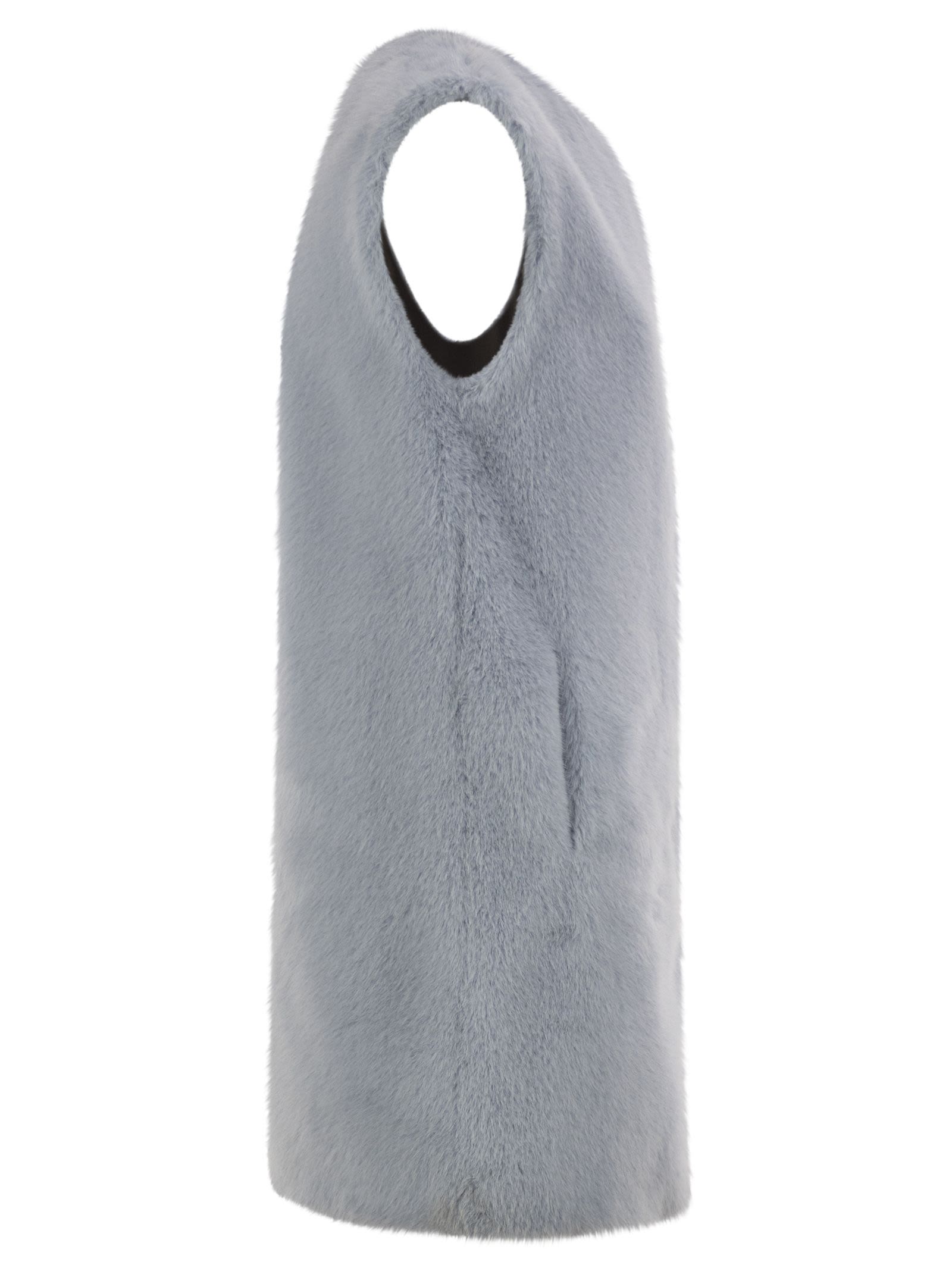 Herno Women Long Faux Fur-Effect Gilet With Round Neckline HERNO