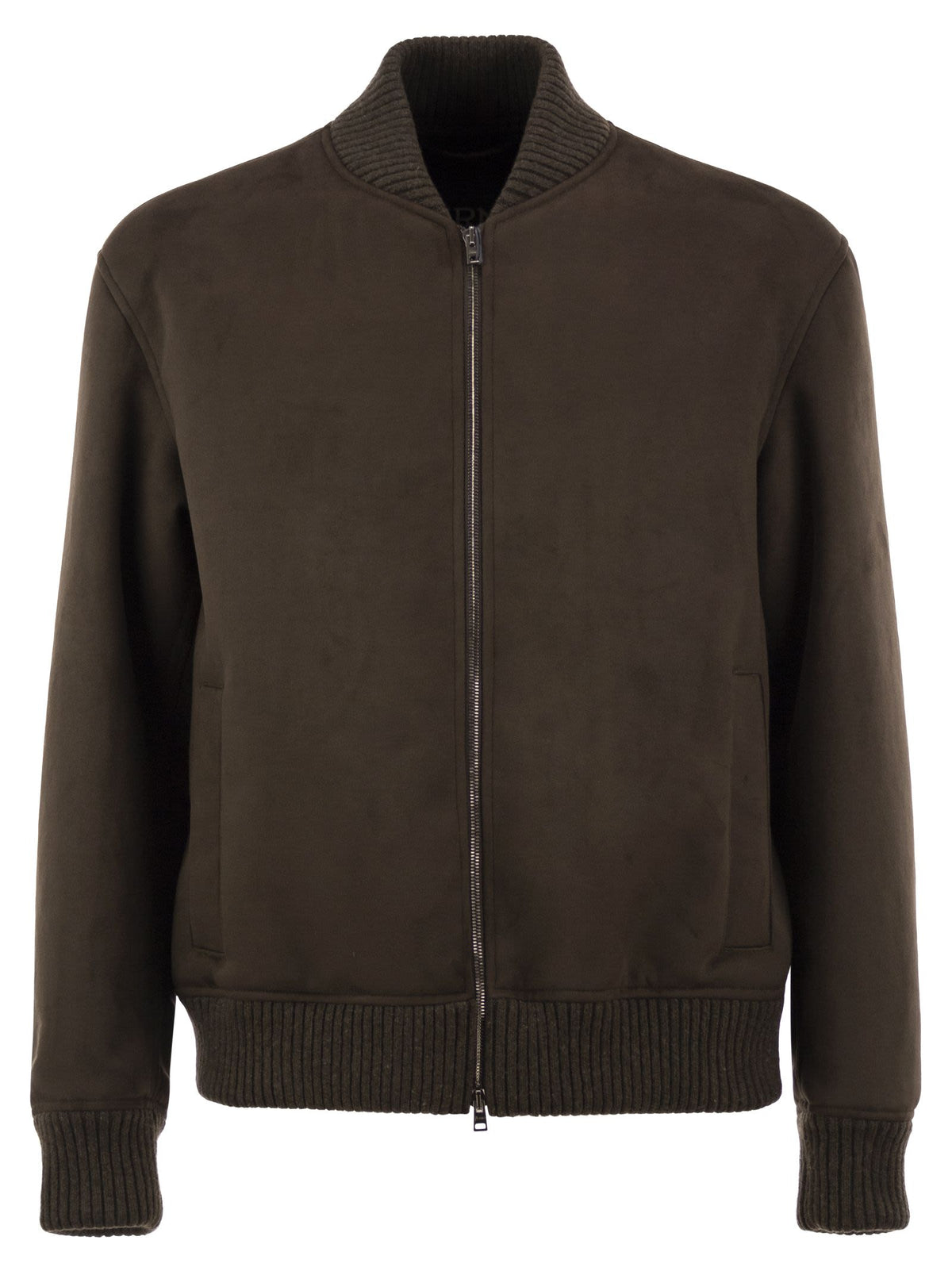 Herno Men Suede-Effect Bomber Jacket With Knitted Trims HERNO