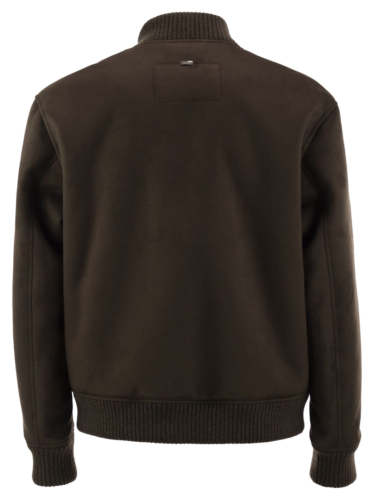 Herno Men Suede-Effect Bomber Jacket With Knitted Trims HERNO