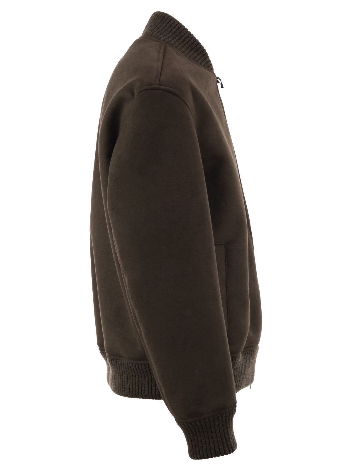 Herno Men Suede-Effect Bomber Jacket With Knitted Trims HERNO
