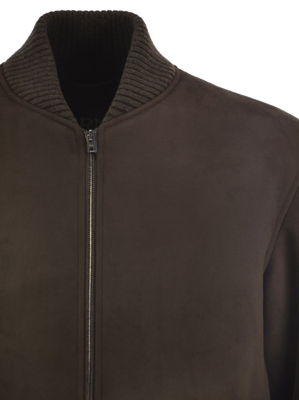 Herno Men Suede-Effect Bomber Jacket With Knitted Trims HERNO