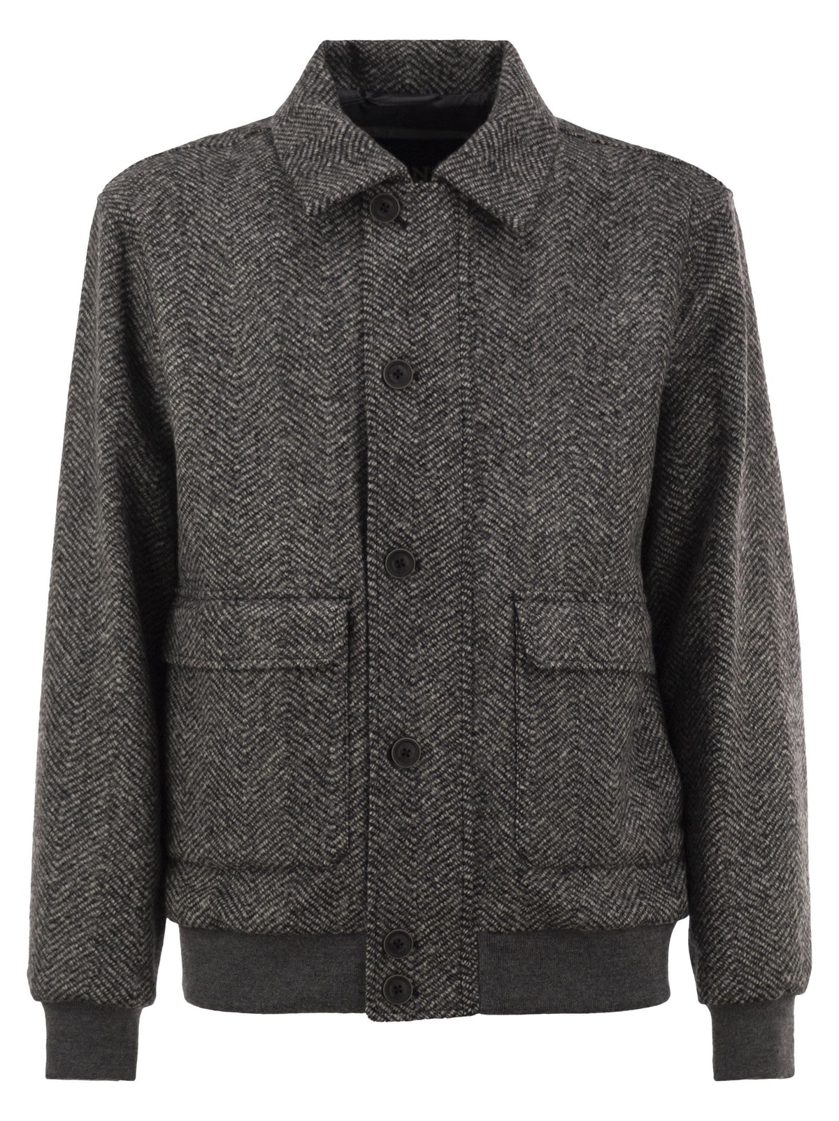 Herno Men Virgin Wool Herringbone Bomber Jacket HERNO