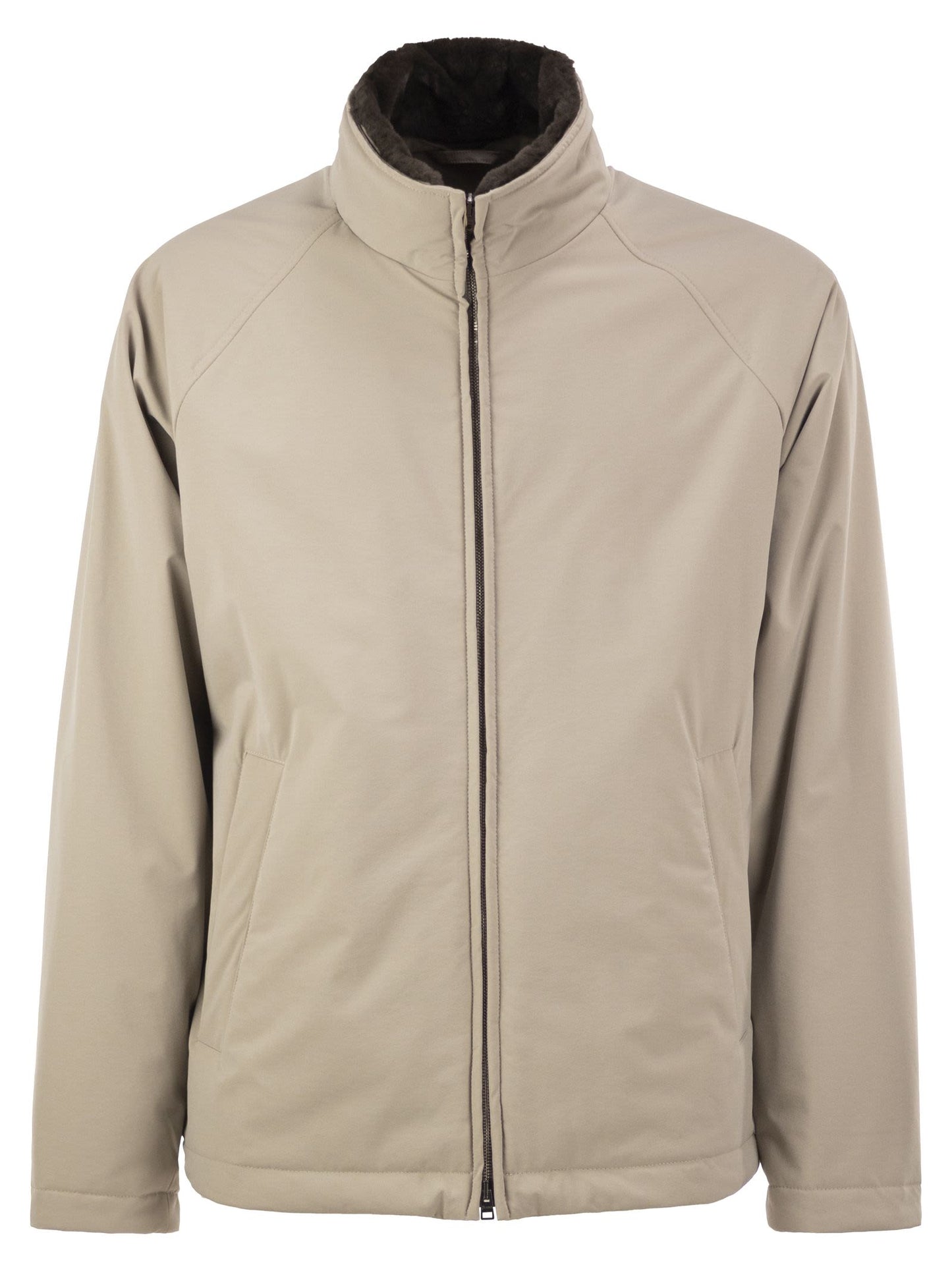 Herno Men Padded Technical Jacket With Stand Collar And Faux Fur Lining HERNO