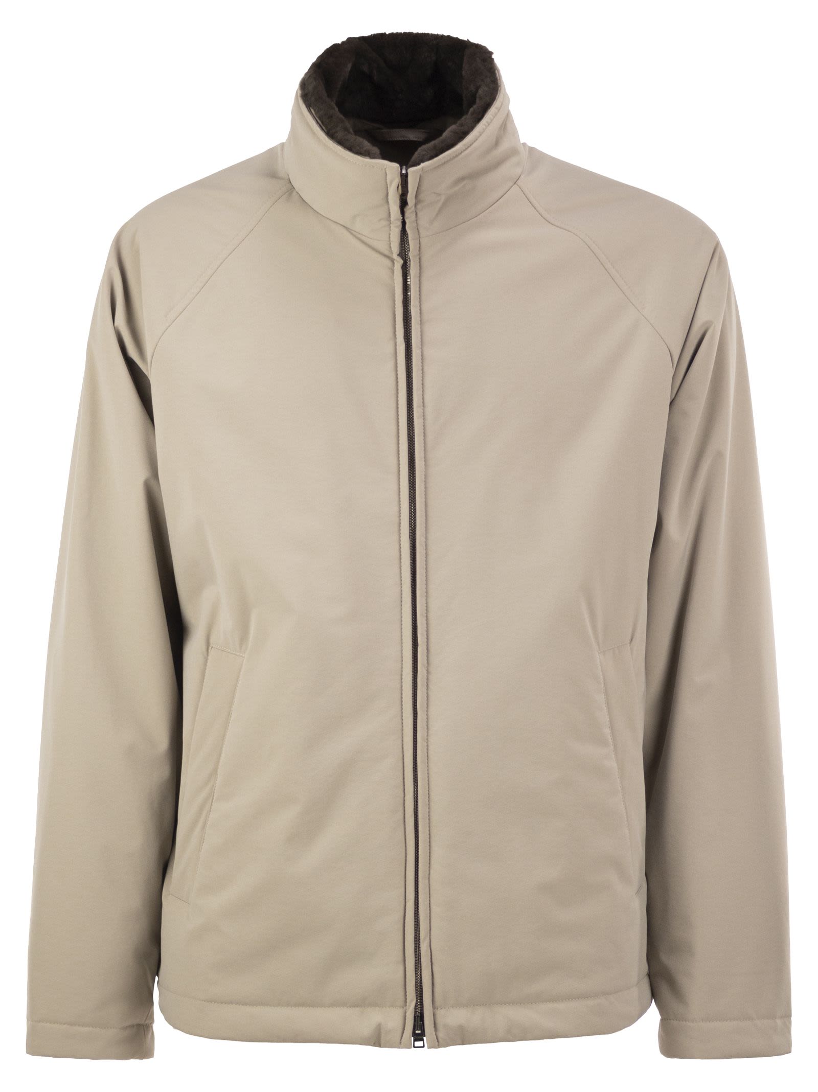 Herno Men Padded Technical Jacket With Stand Collar And Faux Fur Lining HERNO
