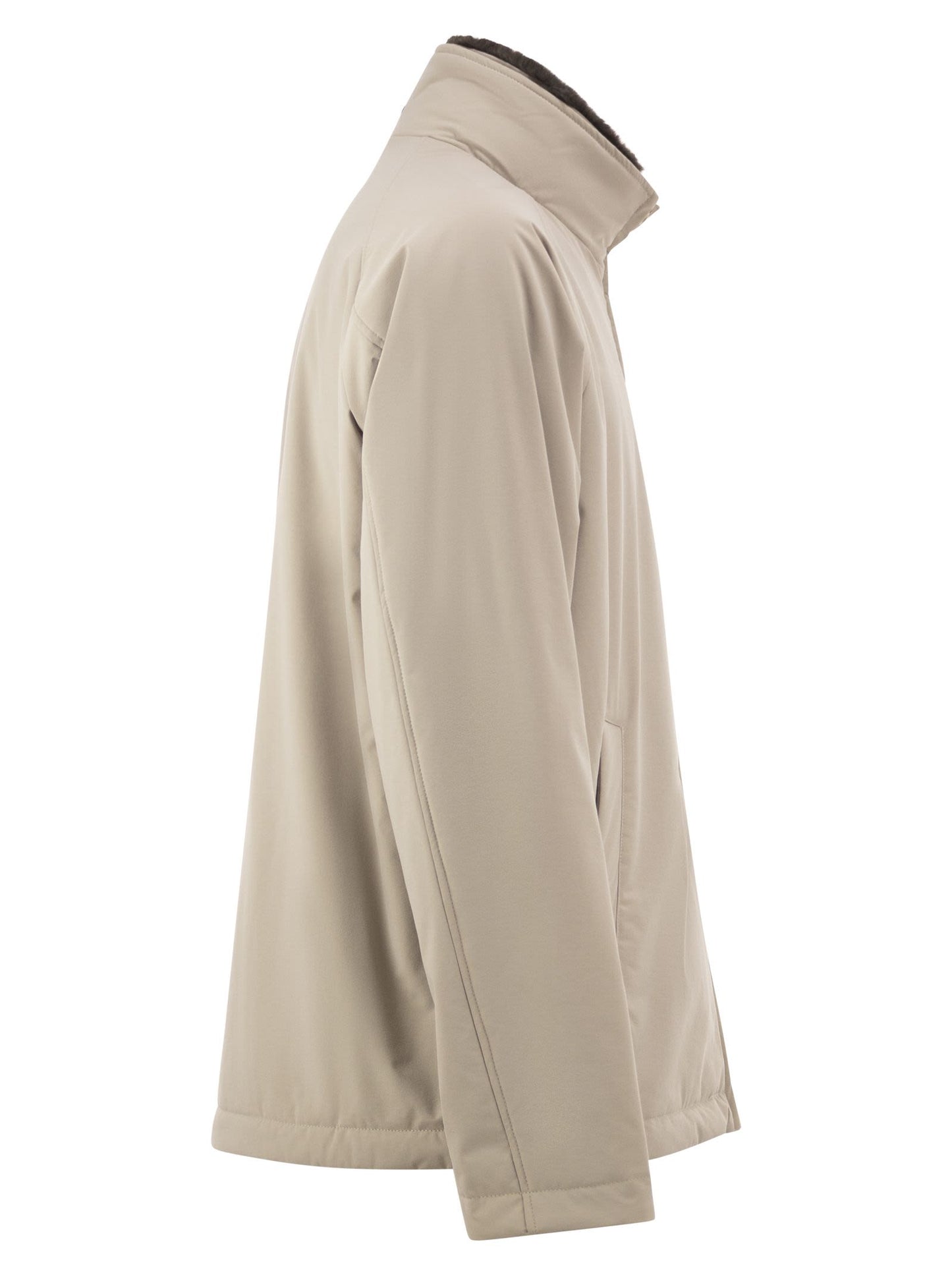 Herno Men Padded Technical Jacket With Stand Collar And Faux Fur Lining HERNO