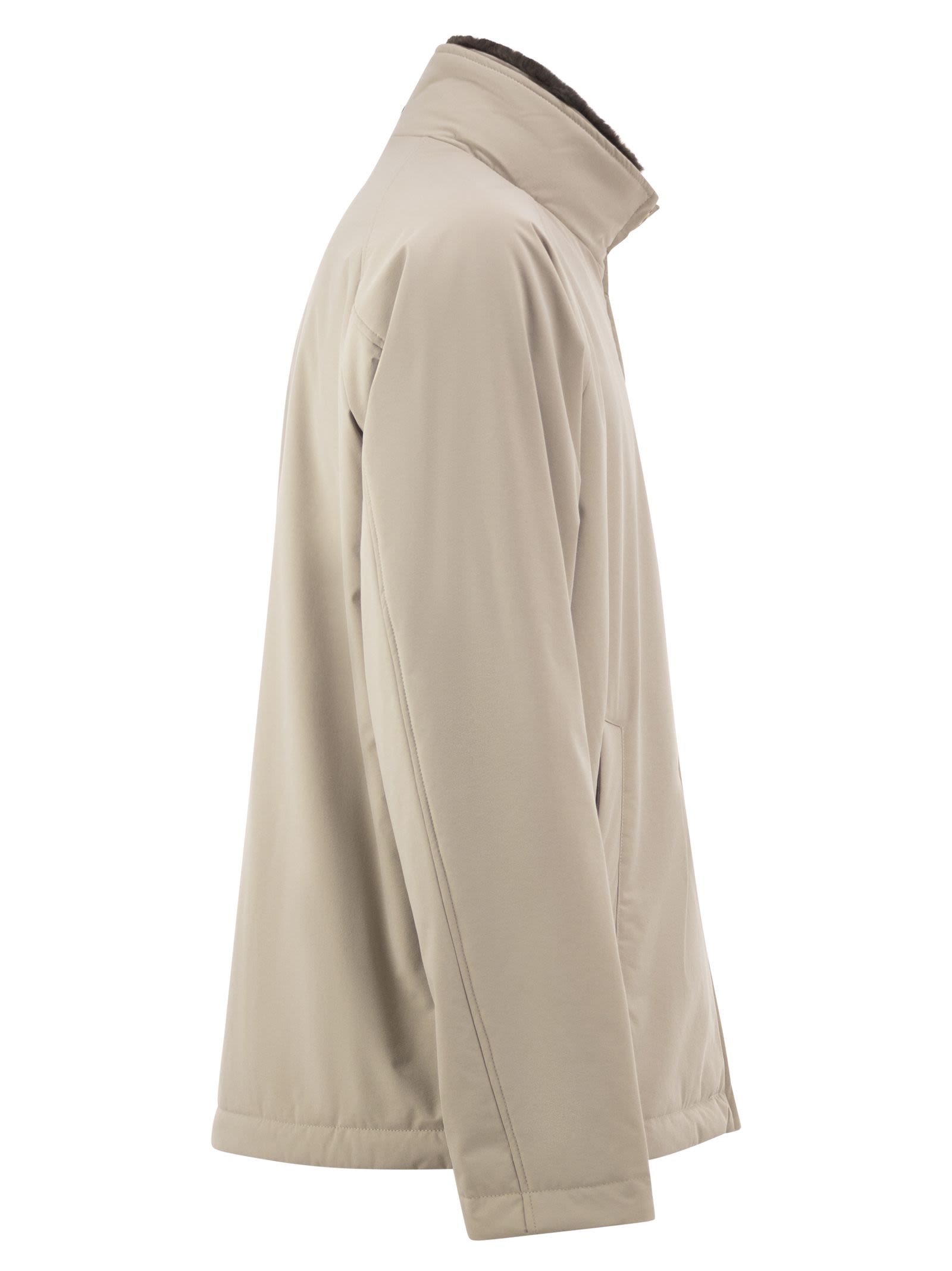 Herno Men Padded Technical Jacket With Stand Collar And Faux Fur Lining HERNO